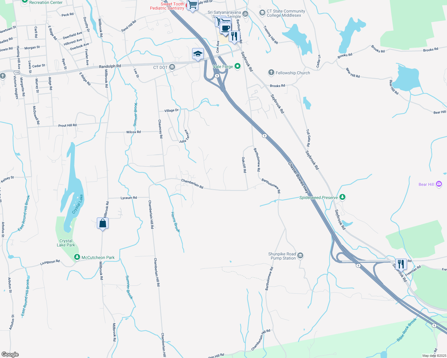 map of restaurants, bars, coffee shops, grocery stores, and more near 46 Ribera Lane in Middletown