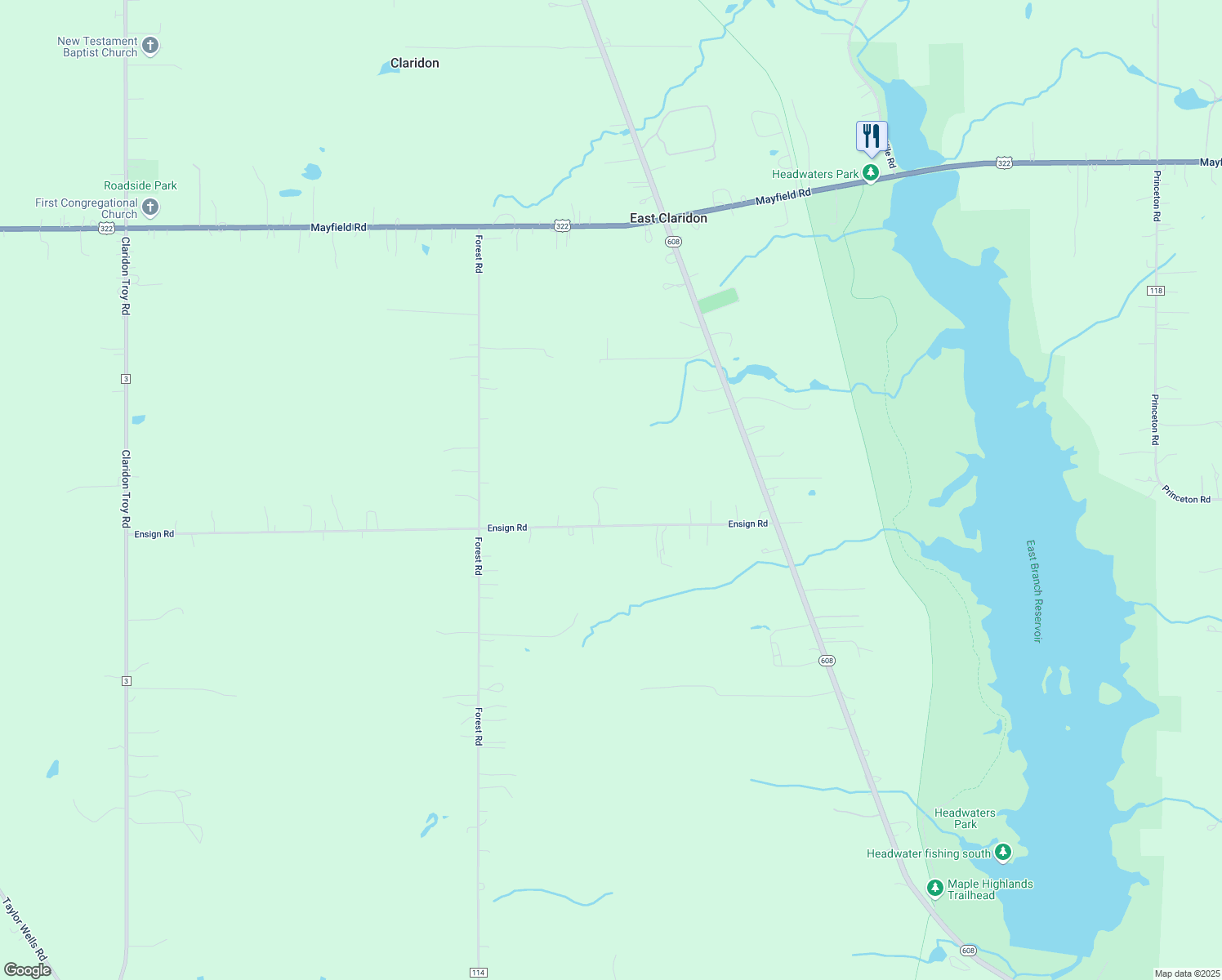 map of restaurants, bars, coffee shops, grocery stores, and more near 14630 Ensign Road in Burton