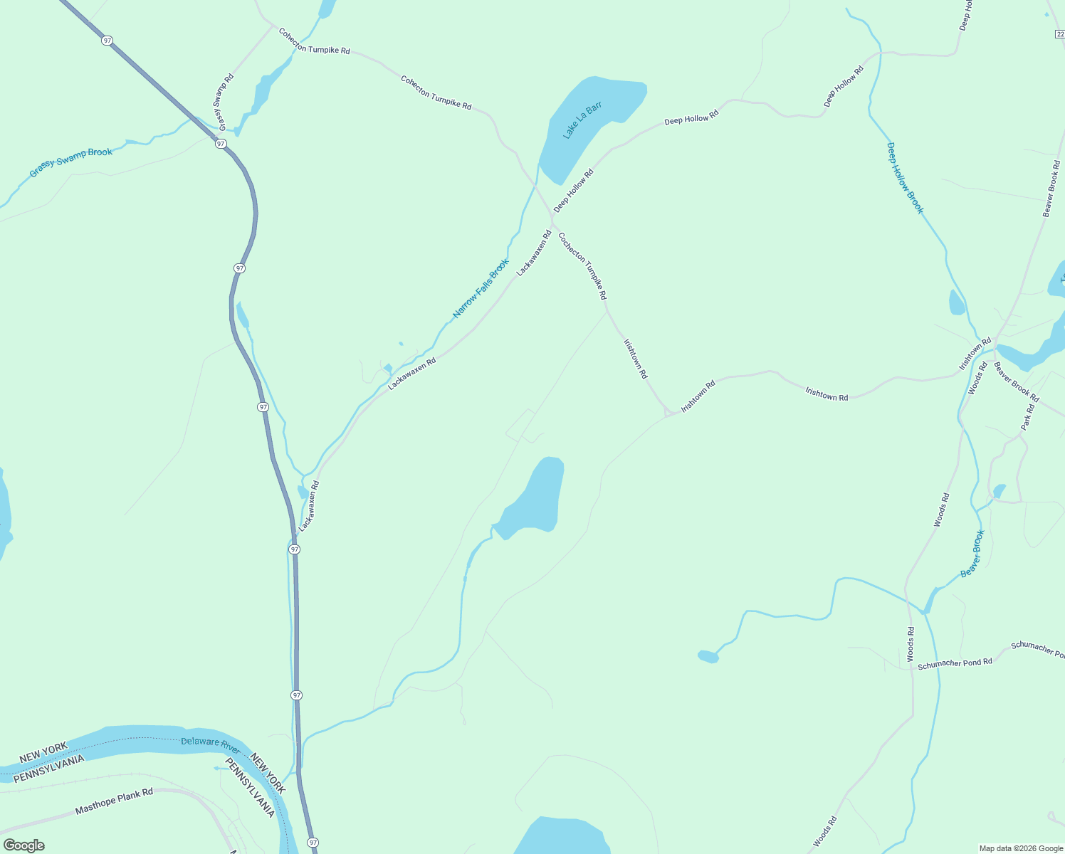 map of restaurants, bars, coffee shops, grocery stores, and more near 415 Irishtown Road in Narrowsburg