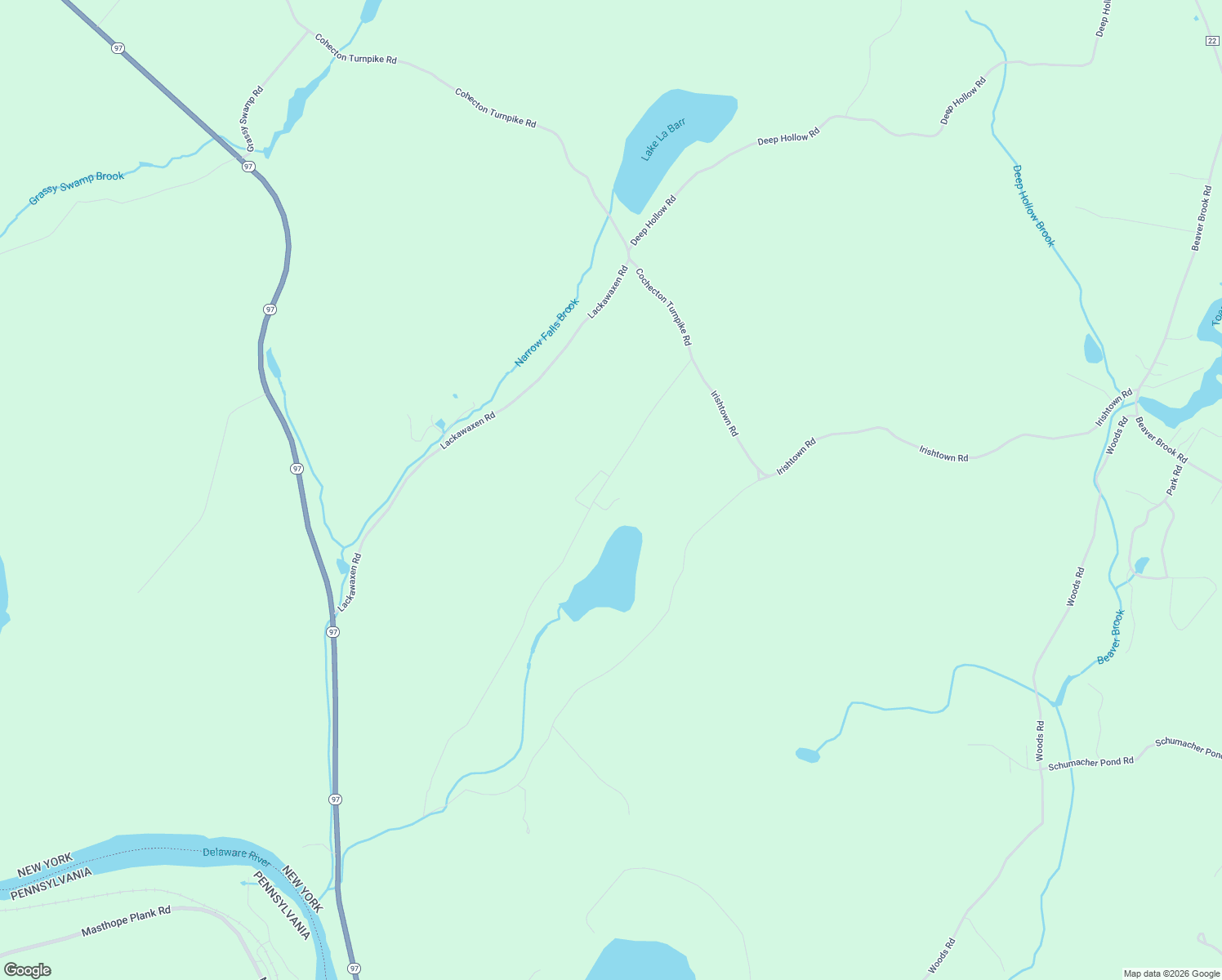 map of restaurants, bars, coffee shops, grocery stores, and more near 415 Irishtown Road in Narrowsburg