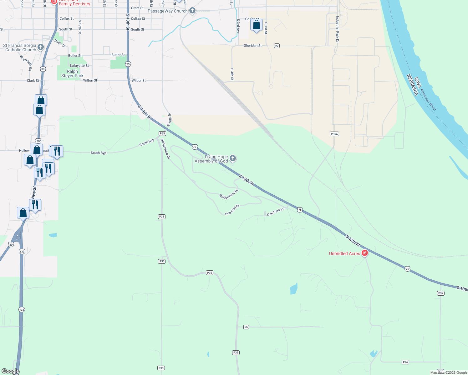 map of restaurants, bars, coffee shops, grocery stores, and more near 11302 Ramble Ridge Drive in Blair