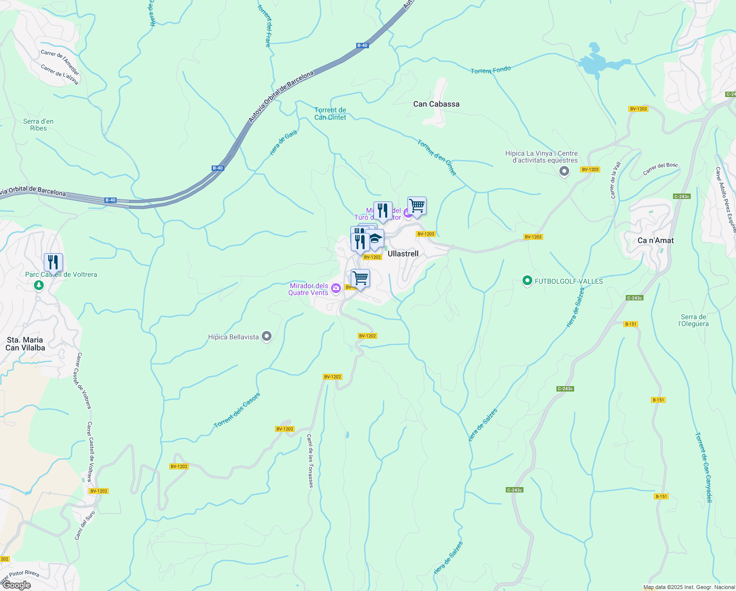 map of restaurants, bars, coffee shops, grocery stores, and more near 9 Carrer Pompeu Fabra in Ullastrell