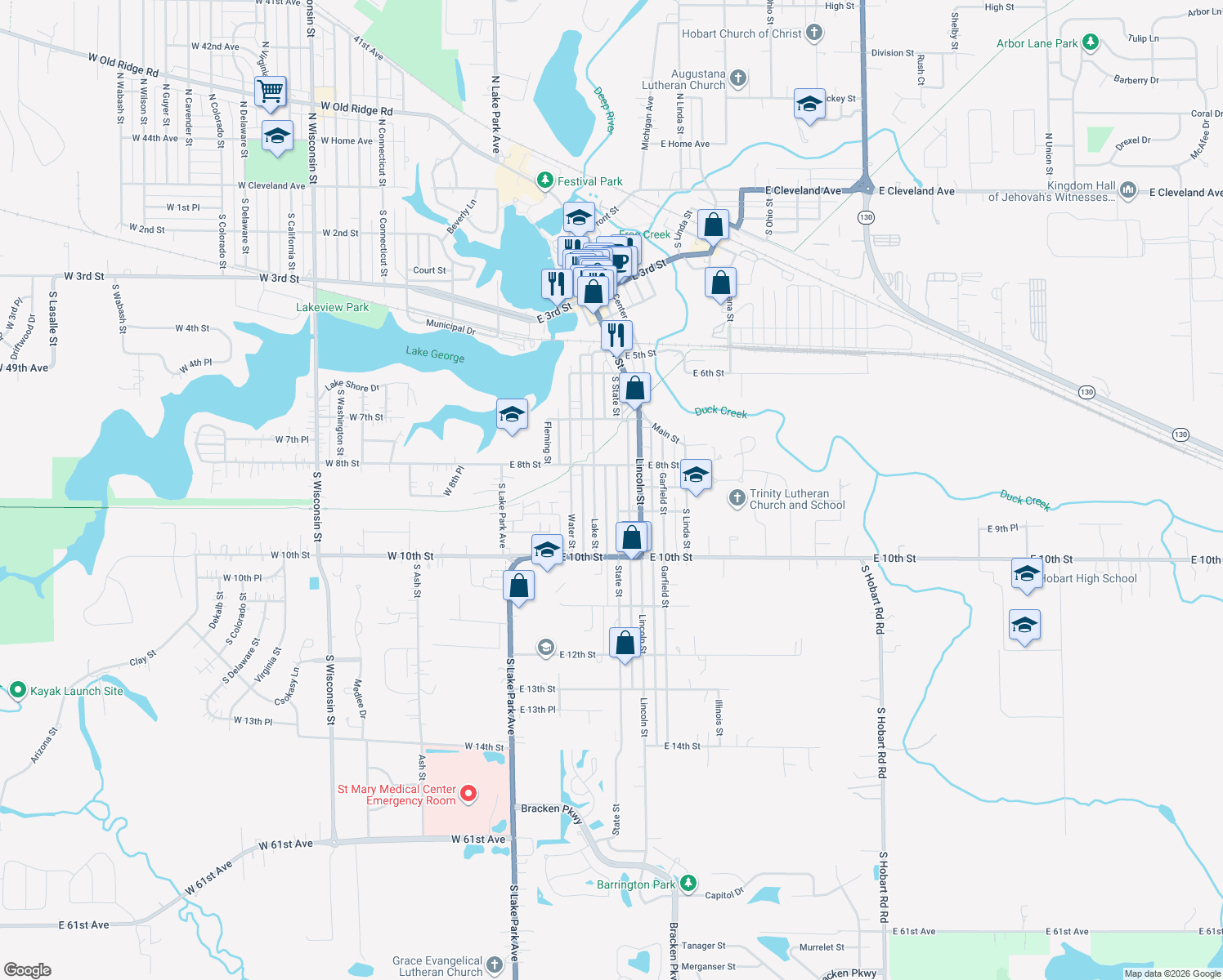 map of restaurants, bars, coffee shops, grocery stores, and more near 822 State St in Hobart