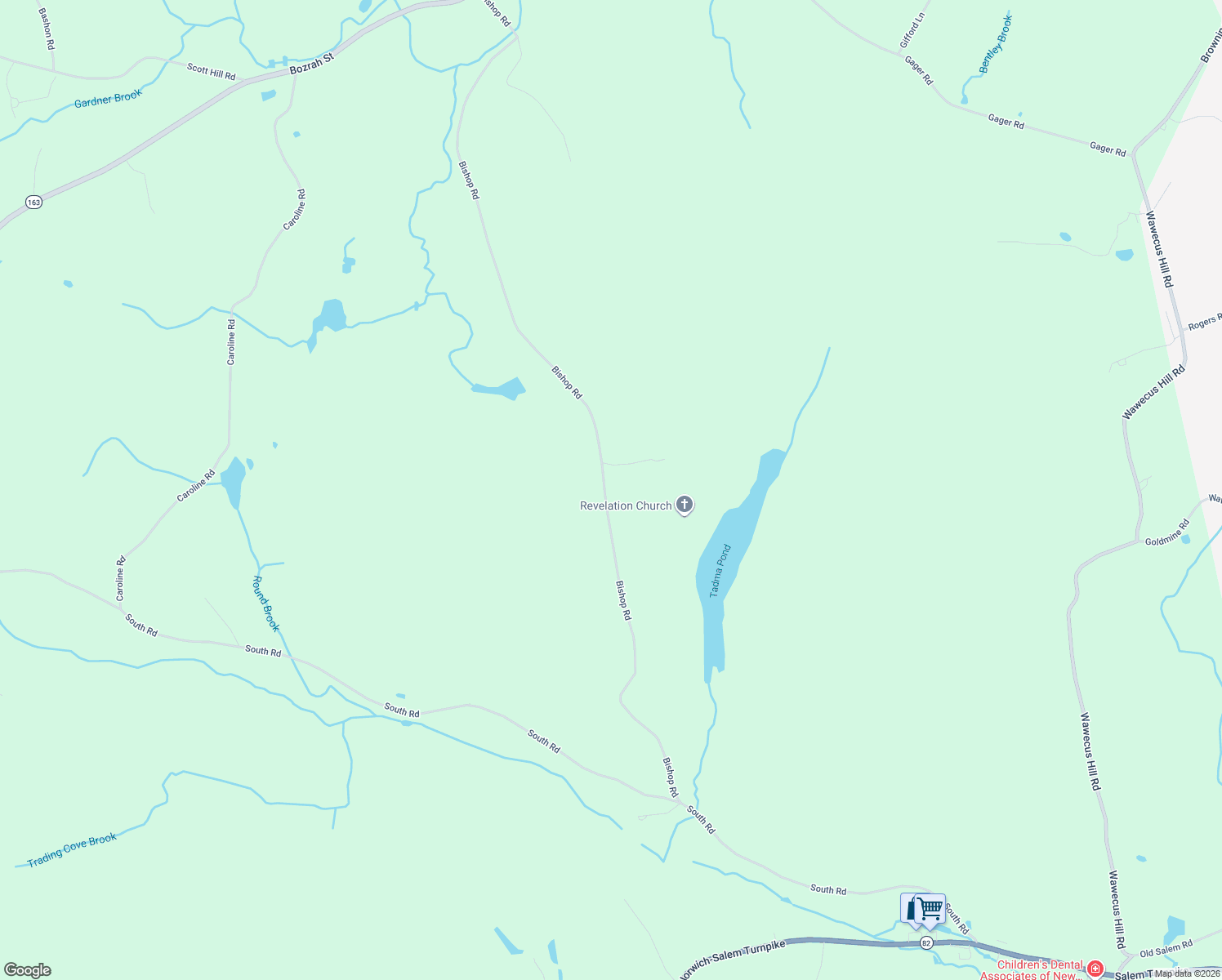 map of restaurants, bars, coffee shops, grocery stores, and more near 160 Bishop Road in Bozrah