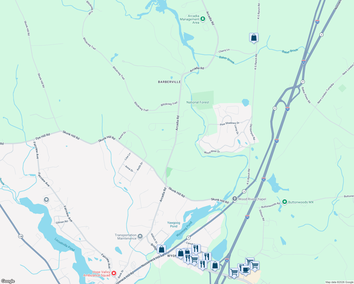 map of restaurants, bars, coffee shops, grocery stores, and more near 124 Arcadia Rd in Hopkinton