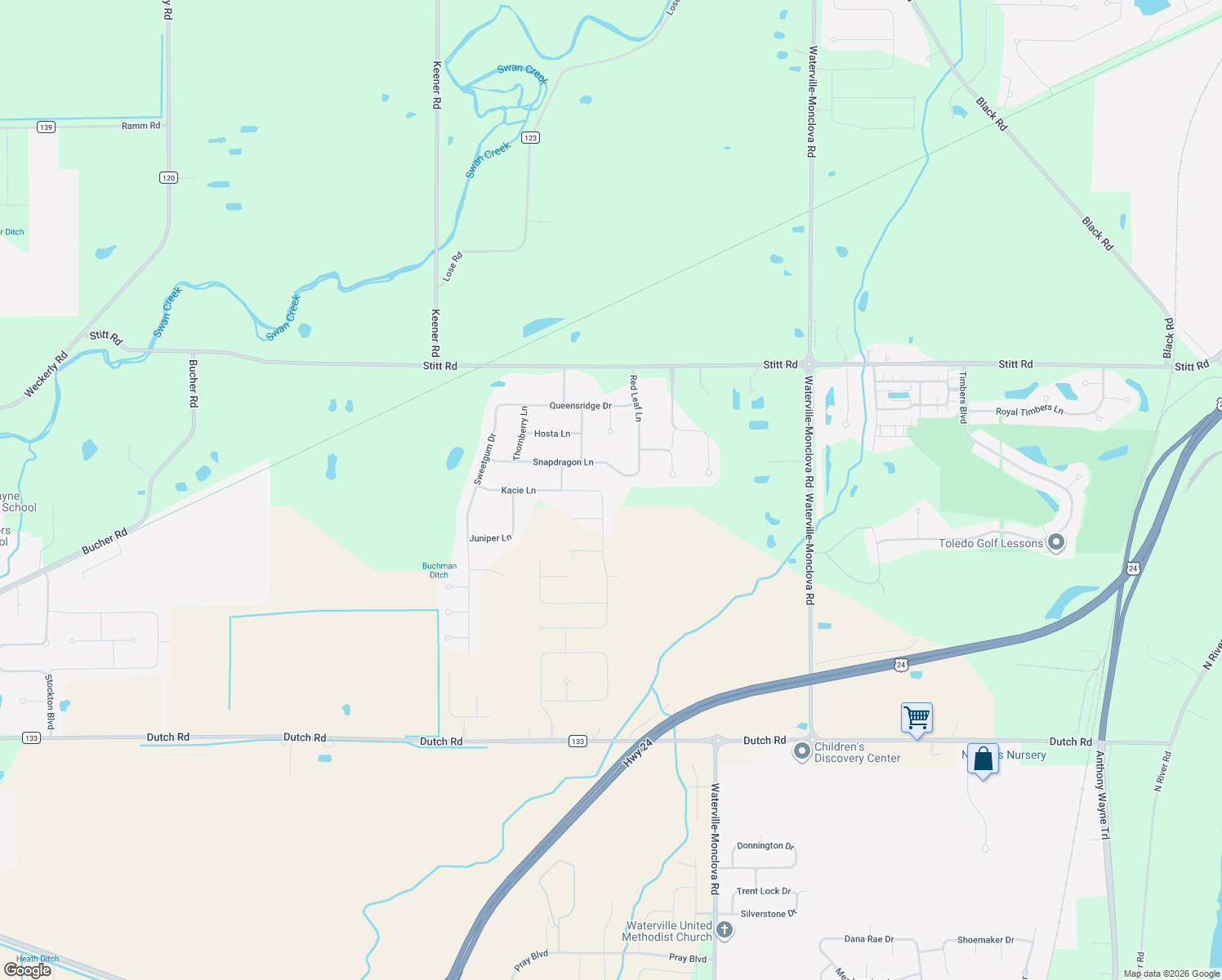 map of restaurants, bars, coffee shops, grocery stores, and more near 8420 Kacie Ln in Monclova