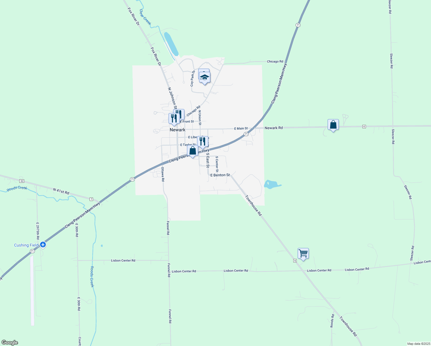 map of restaurants, bars, coffee shops, grocery stores, and more near 409 East Benton Street in Newark