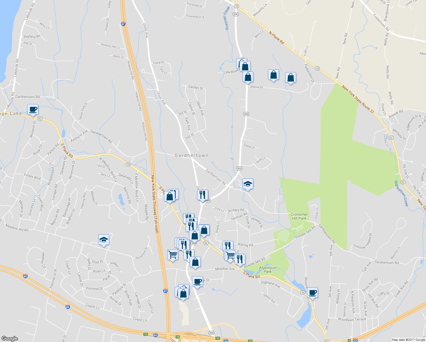 map of restaurants, bars, coffee shops, grocery stores, and more near 350 Gardnertown Road in Newburgh