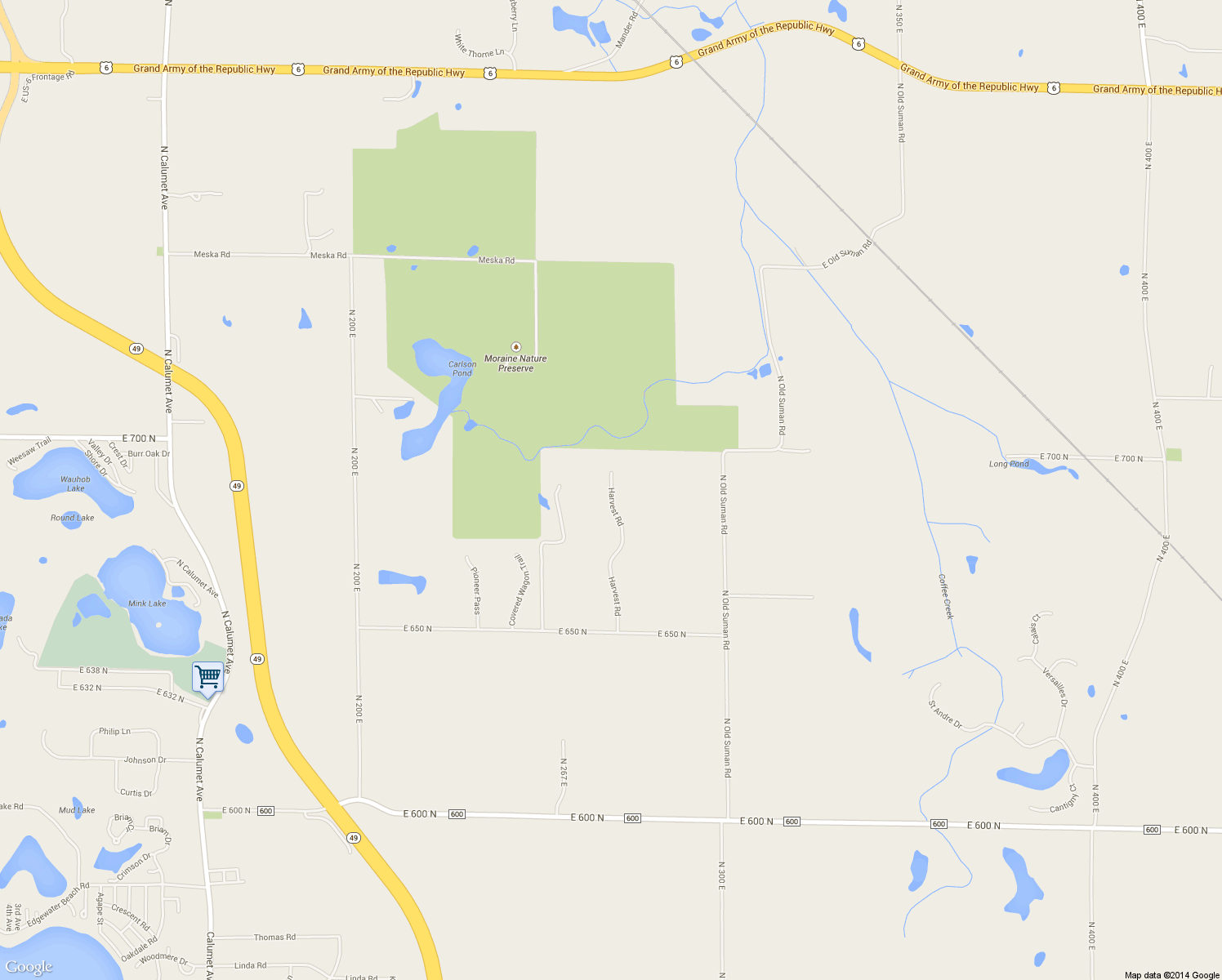 map of restaurants, bars, coffee shops, grocery stores, and more near 688 Harvest Rd in Valparaiso