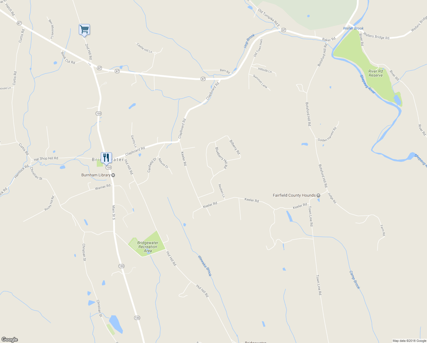 map of restaurants, bars, coffee shops, grocery stores, and more near 190 Blueberry Hill Road in Bridgewater