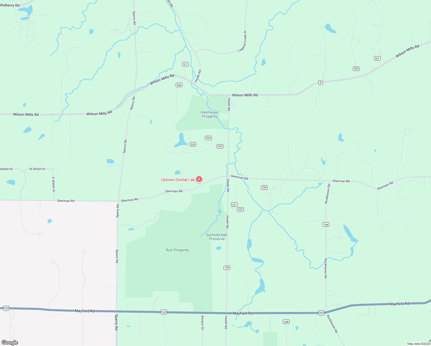 map of restaurants, bars, coffee shops, grocery stores, and more near 12200 Heath Road in Chesterland