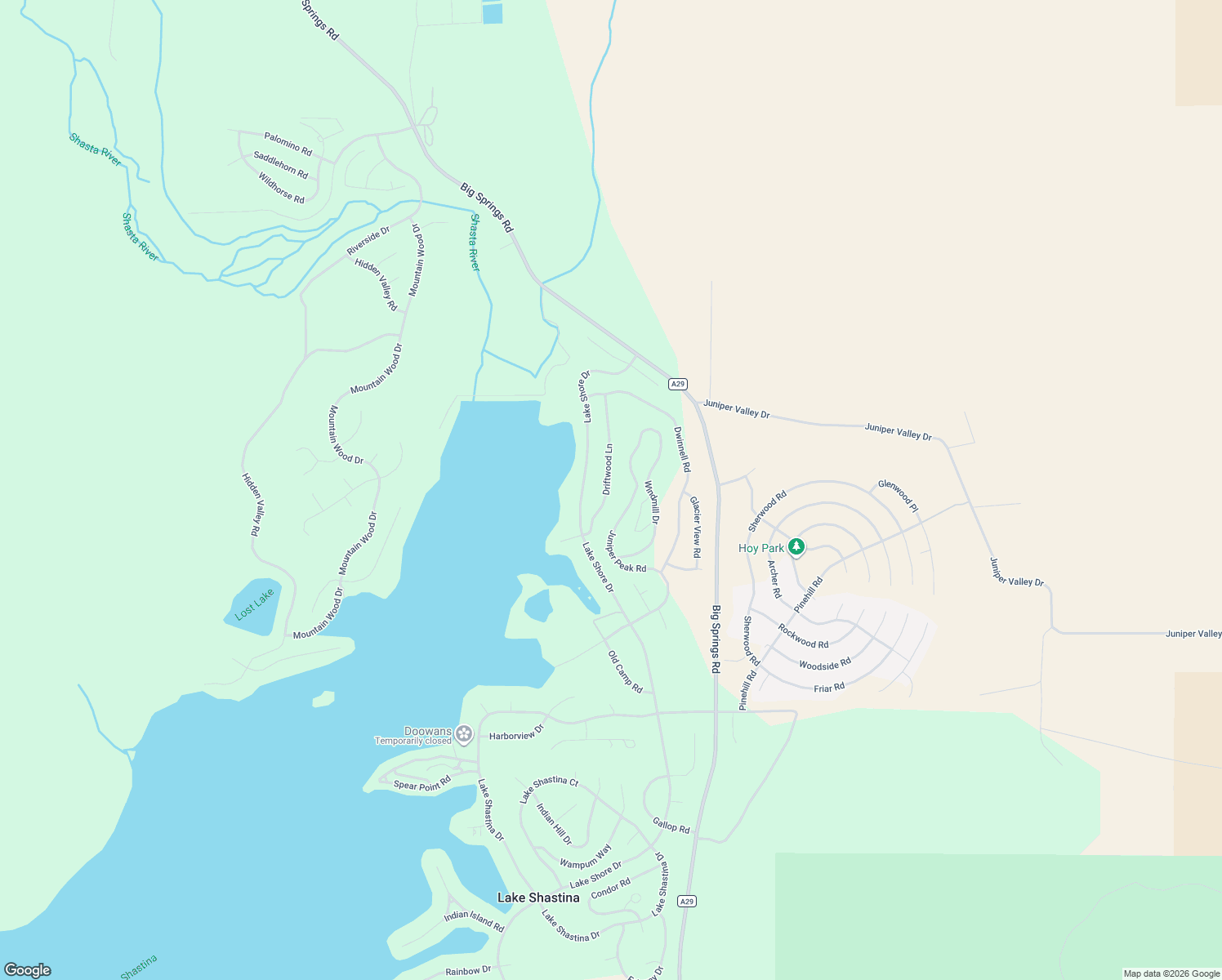 map of restaurants, bars, coffee shops, grocery stores, and more near 15122 Driftwood Lane in Weed
