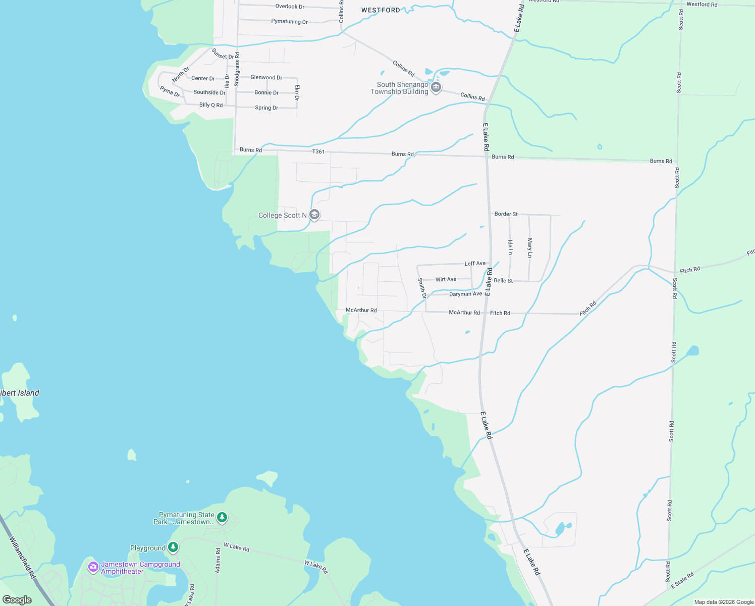 map of restaurants, bars, coffee shops, grocery stores, and more near Corless Rd in Pymatuning Central