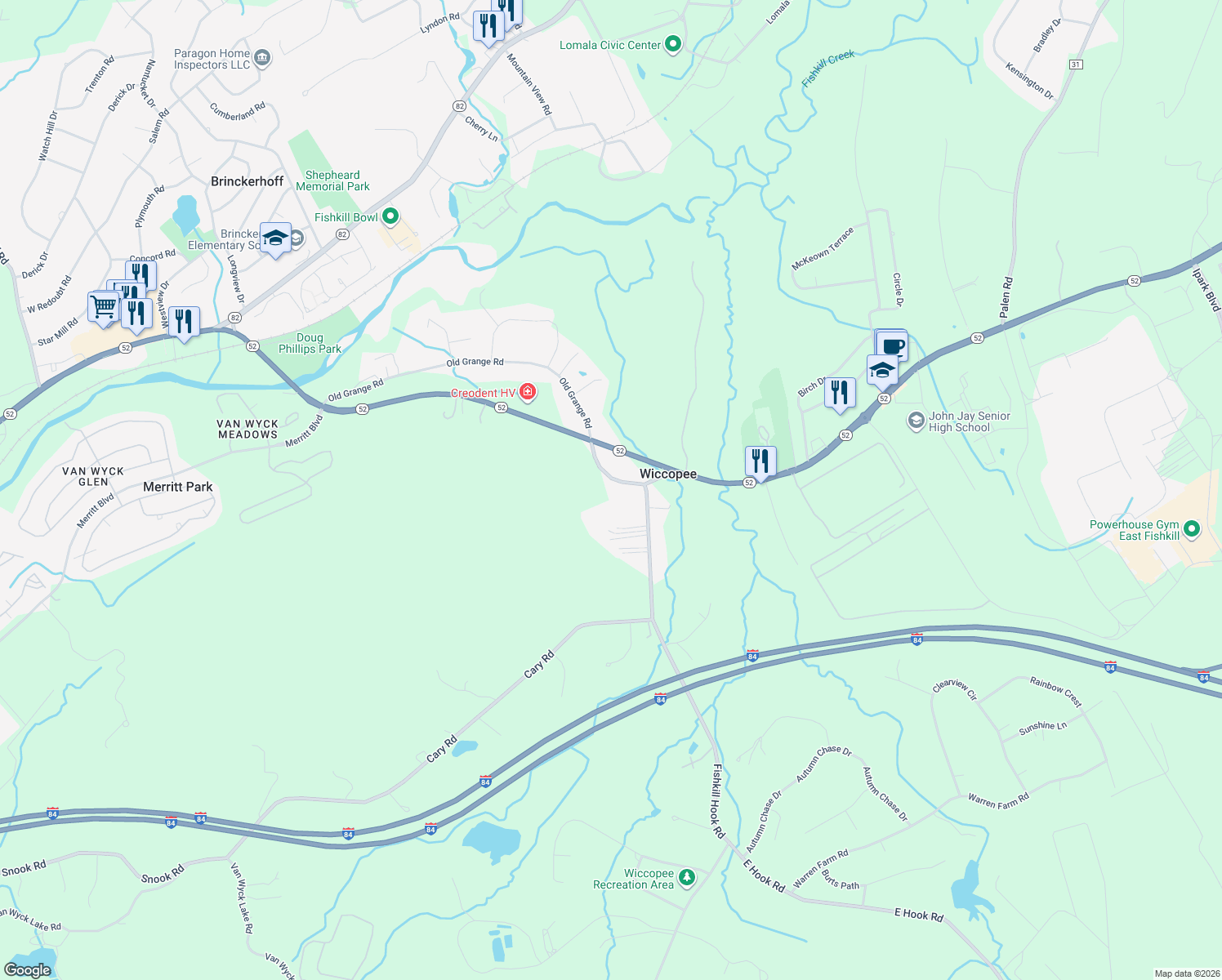 map of restaurants, bars, coffee shops, grocery stores, and more near 9 Fishkill Hook Rd in Hopewell Junction