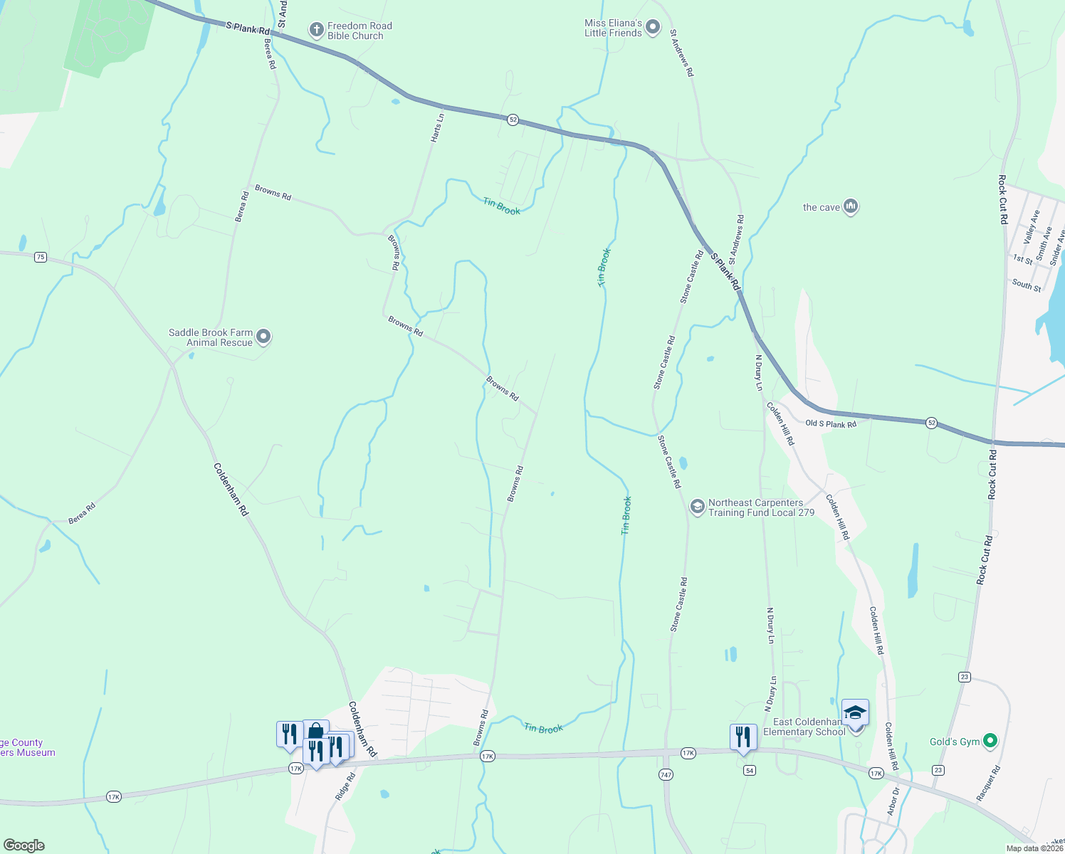 map of restaurants, bars, coffee shops, grocery stores, and more near 189 Browns Rd in Walden