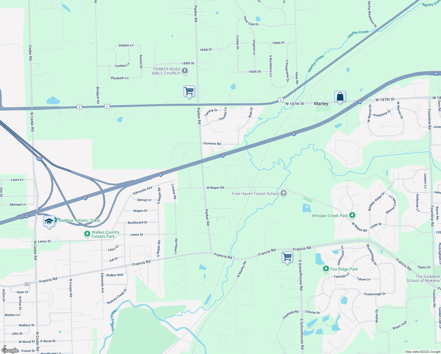 map of restaurants, bars, coffee shops, grocery stores, and more near 19120 South Richard Avenue in Mokena