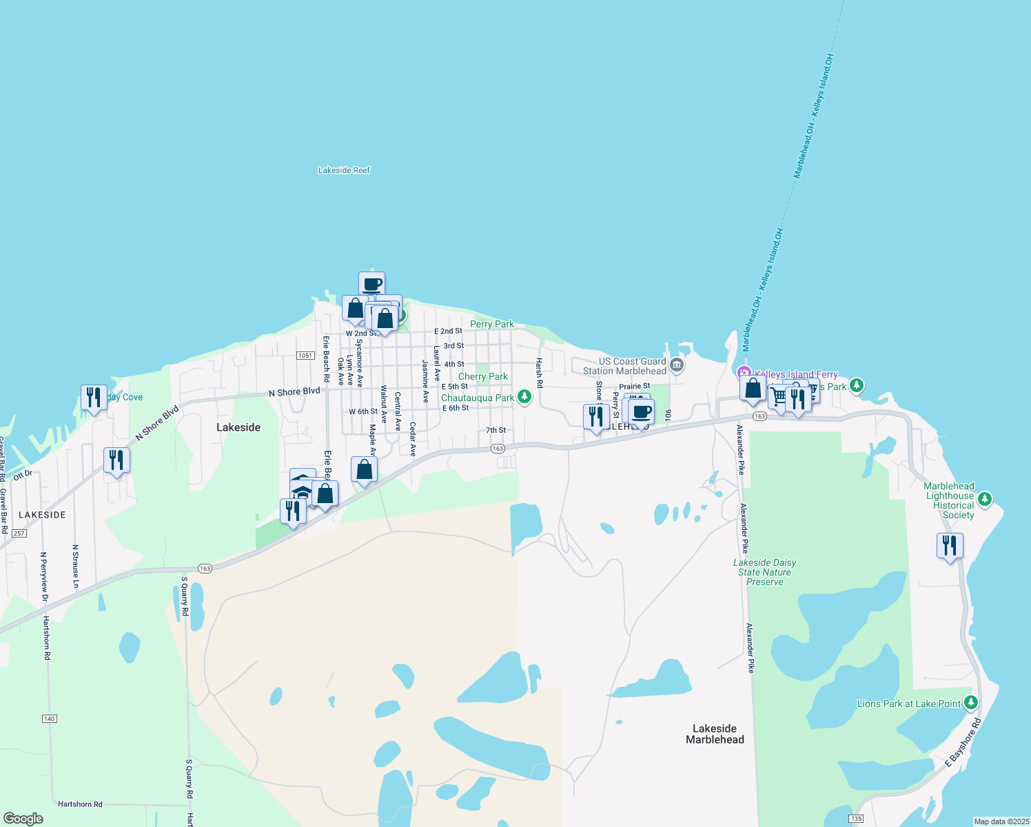 map of restaurants, bars, coffee shops, grocery stores, and more near 617 Poplar Ave in Lakeside Marblehead