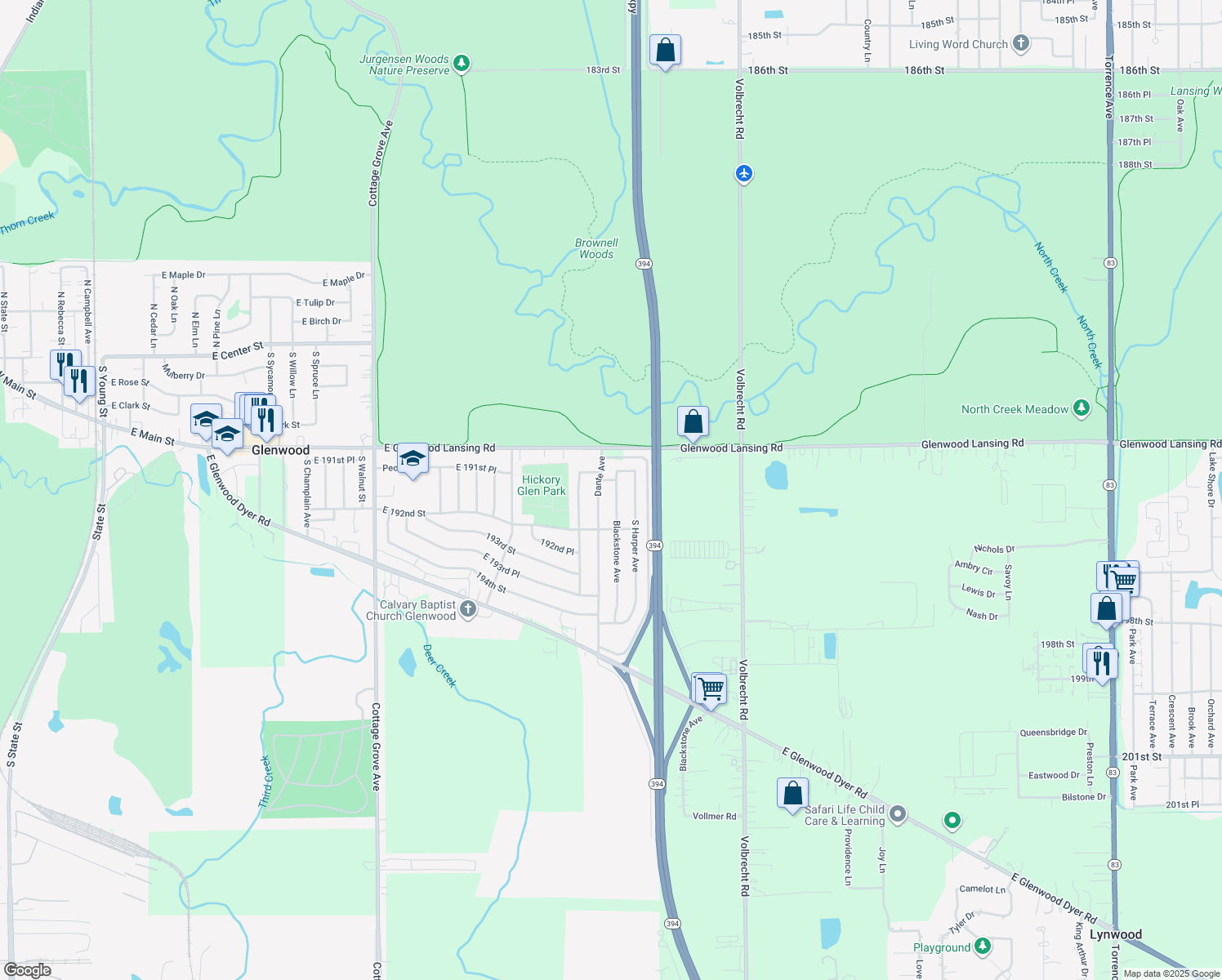 map of restaurants, bars, coffee shops, grocery stores, and more near 248 South Blackstone Avenue in Glenwood