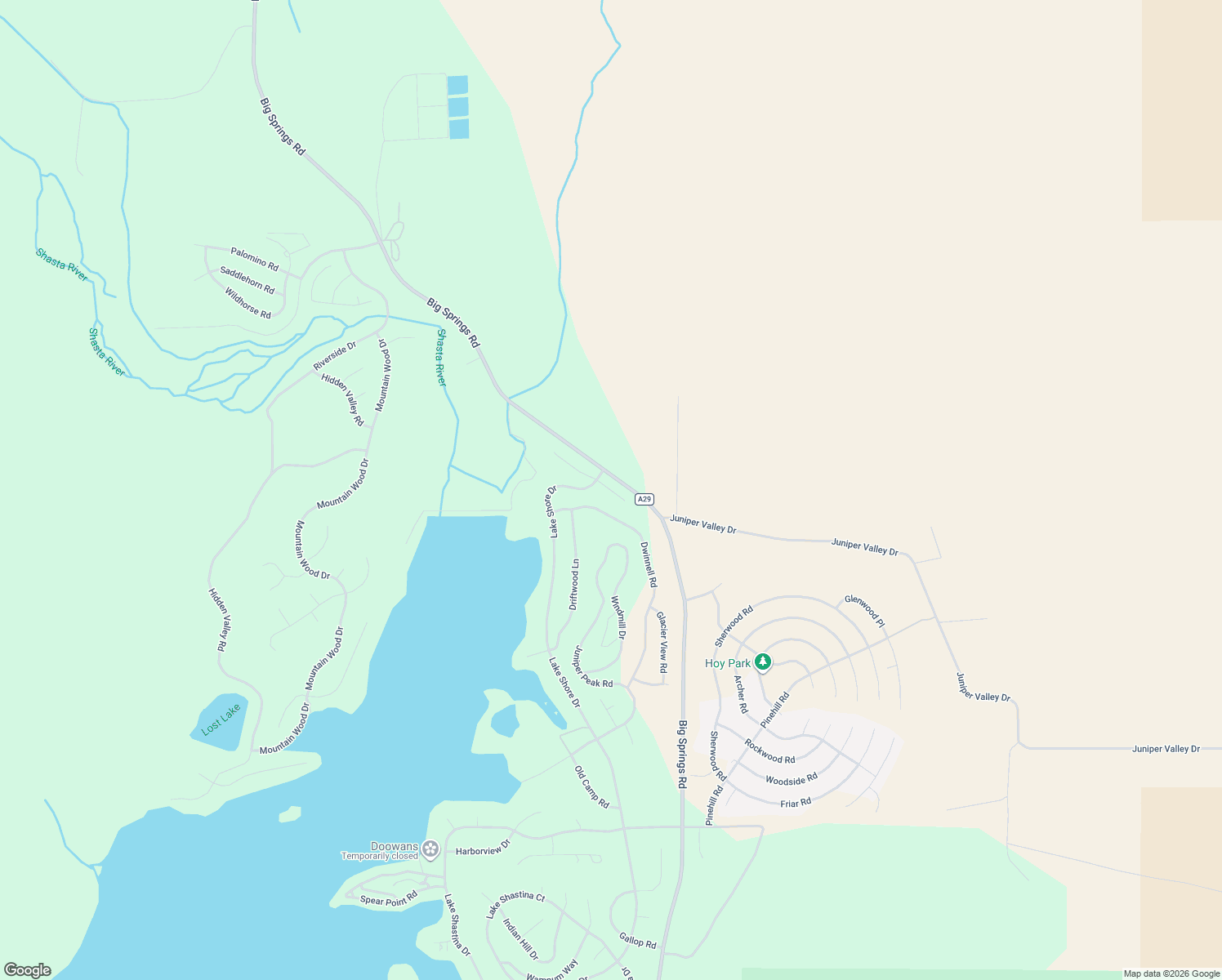 map of restaurants, bars, coffee shops, grocery stores, and more near Big Springs Road in Weed