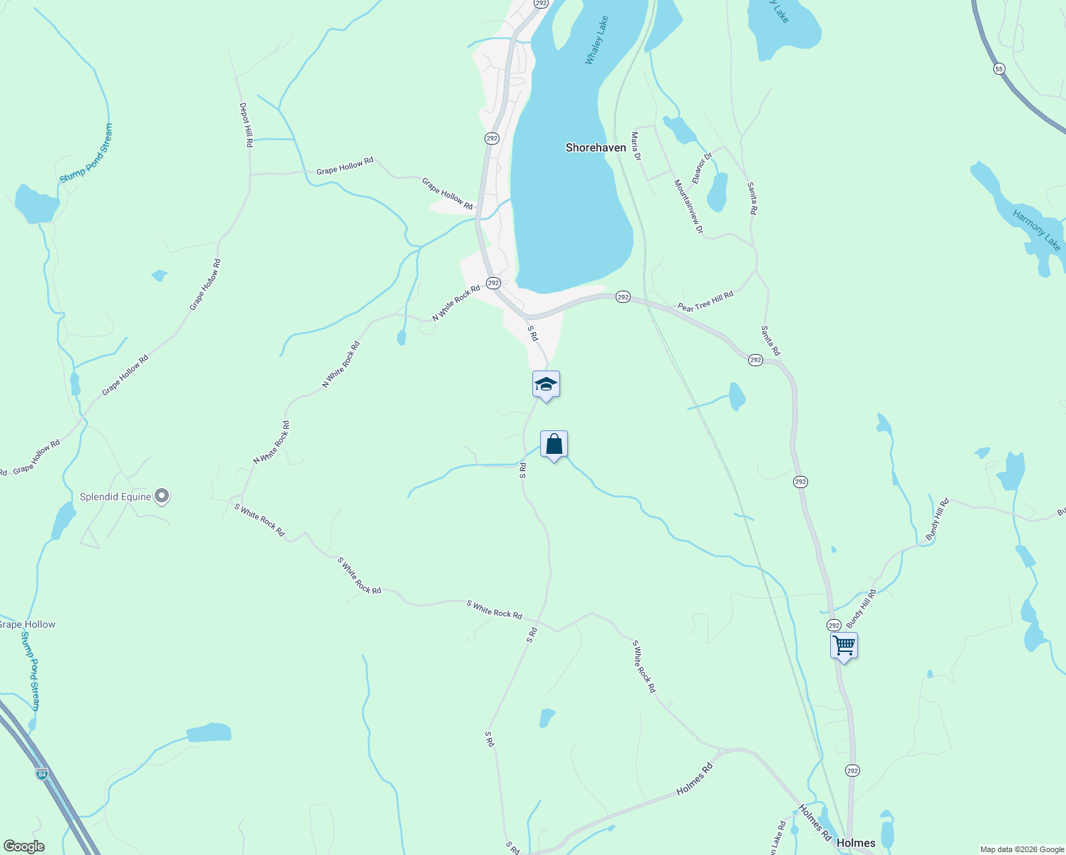 map of restaurants, bars, coffee shops, grocery stores, and more near 293 South Road in Holmes