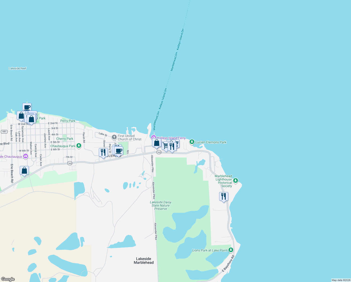 map of restaurants, bars, coffee shops, grocery stores, and more near 133 Clemons St in Lakeside Marblehead