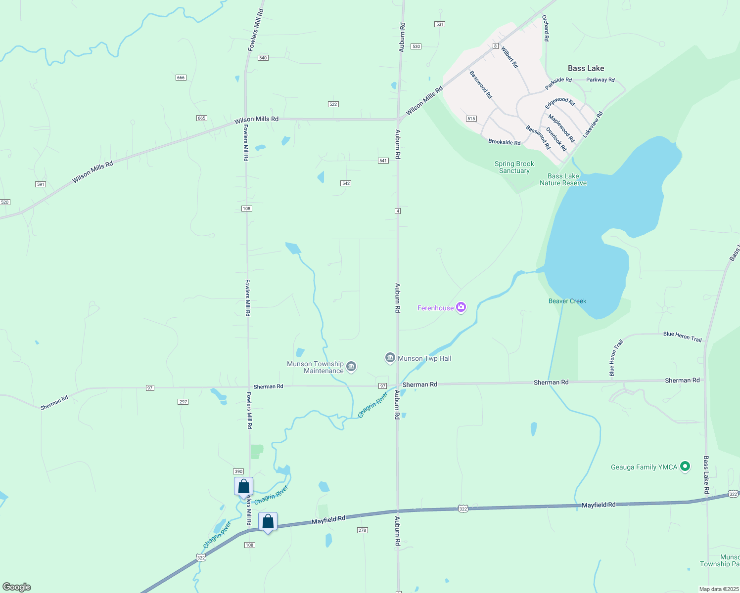 map of restaurants, bars, coffee shops, grocery stores, and more near 12045 Burlington Glen Drive in Chardon