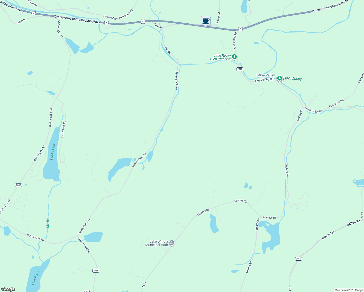 map of restaurants, bars, coffee shops, grocery stores, and more near 590 Fox Road in Factoryville
