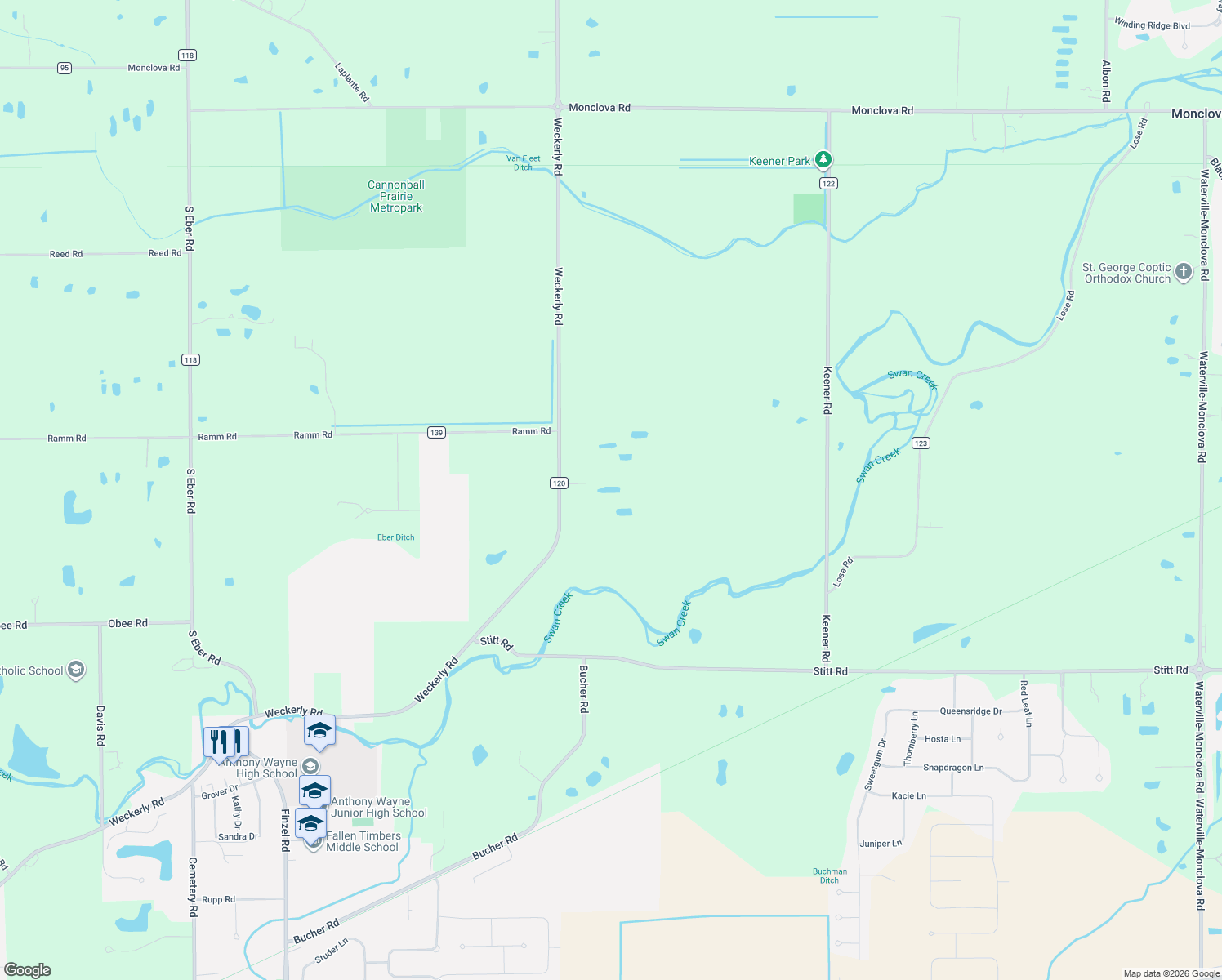 map of restaurants, bars, coffee shops, grocery stores, and more near 5325 Weckerly Rd in Monclova