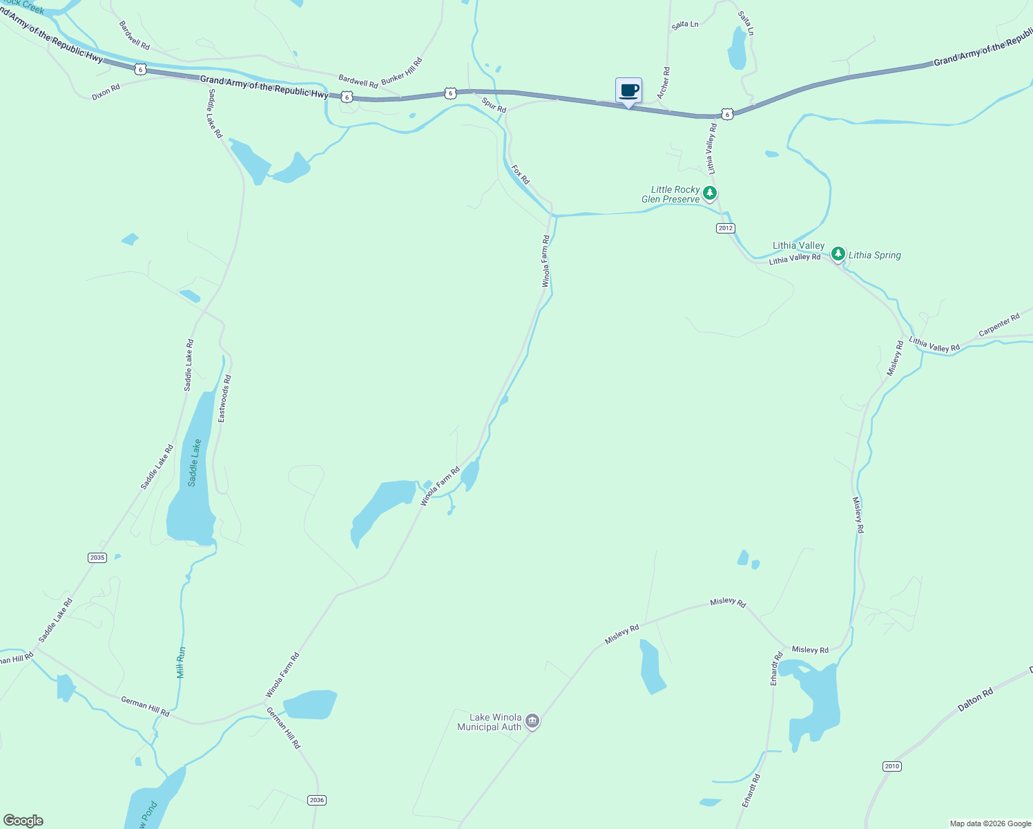 map of restaurants, bars, coffee shops, grocery stores, and more near 590 Fox Road in Factoryville