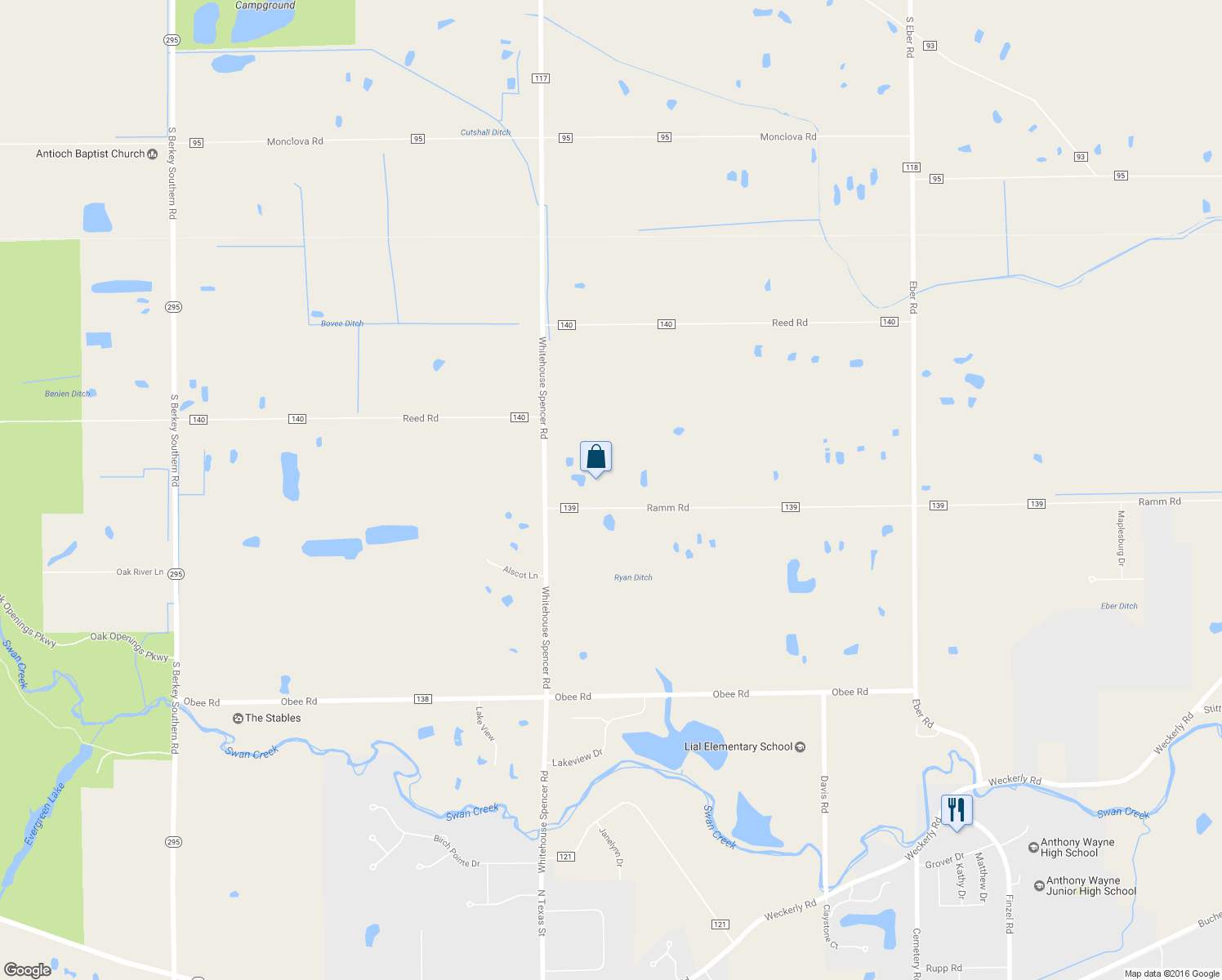 map of restaurants, bars, coffee shops, grocery stores, and more near 10900 Ramm Rd in Whitehouse