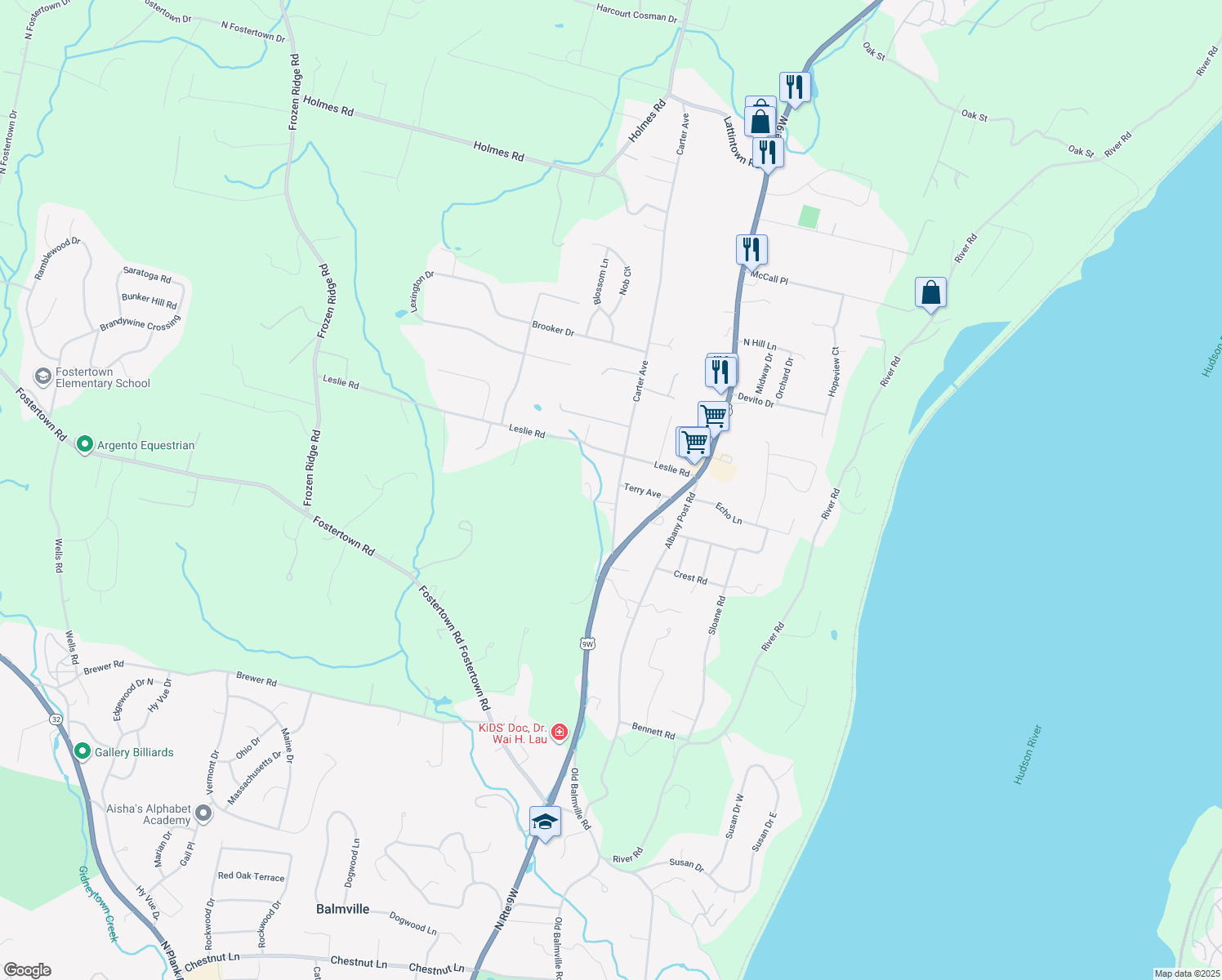 map of restaurants, bars, coffee shops, grocery stores, and more near 233 Carter Avenue in Newburgh