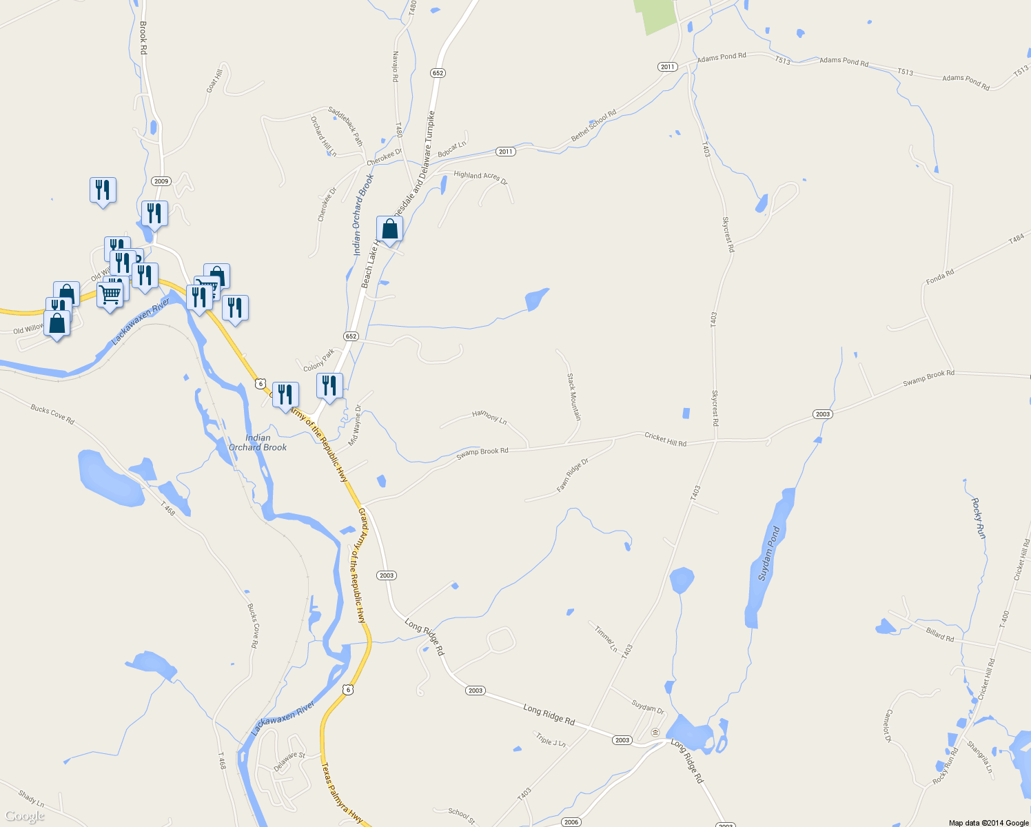 map of restaurants, bars, coffee shops, grocery stores, and more near 24 Harmony Lane in Hawley