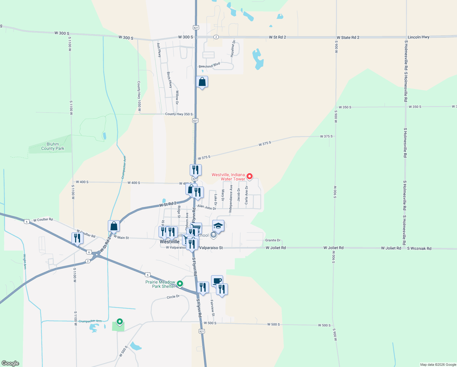 map of restaurants, bars, coffee shops, grocery stores, and more near 807 Independence Avenue in Westville