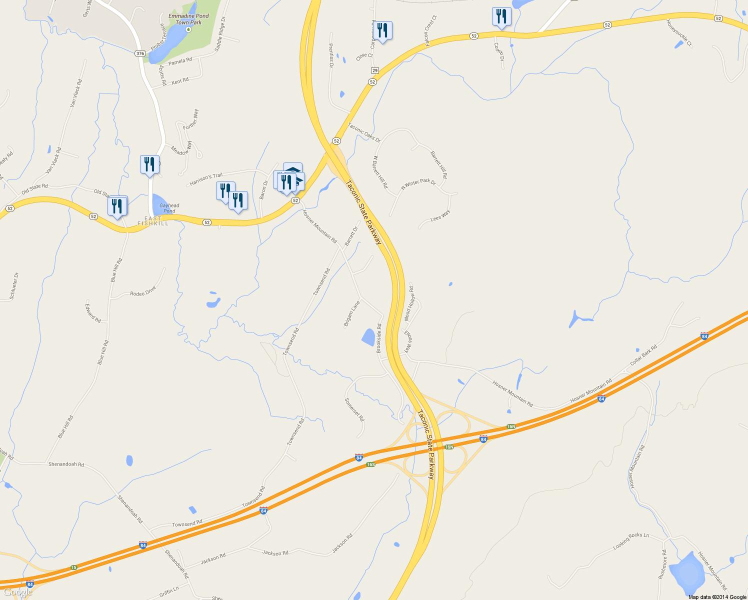 map of restaurants, bars, coffee shops, grocery stores, and more near 66 Hosner Mountain Road in Hopewell Junction