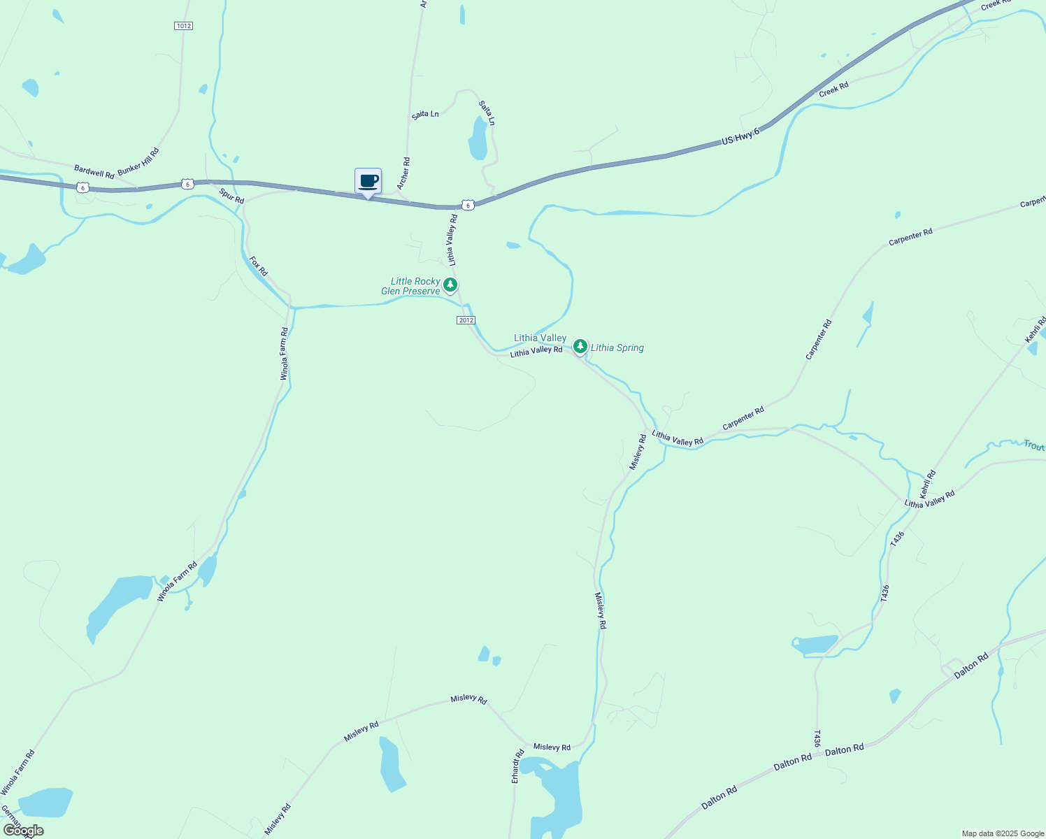 map of restaurants, bars, coffee shops, grocery stores, and more near 59 Valley View Dr in Factoryville