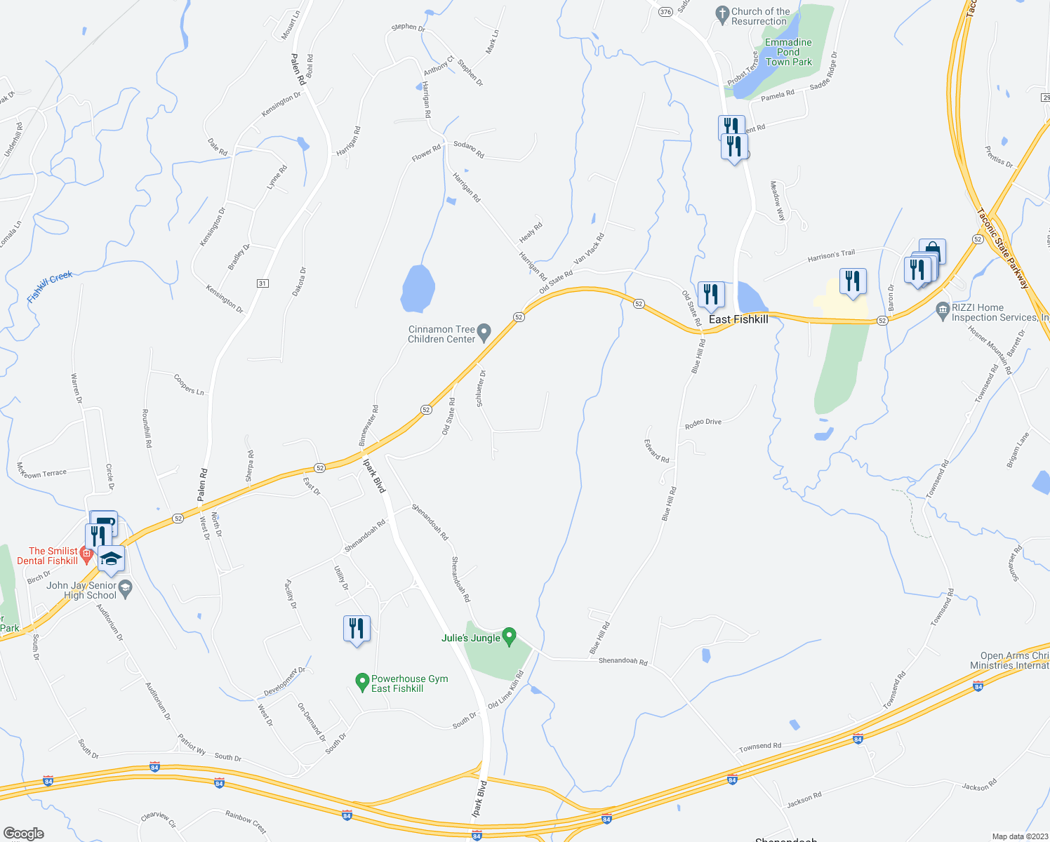 map of restaurants, bars, coffee shops, grocery stores, and more near 167 Schlueter Drive in Hopewell Junction