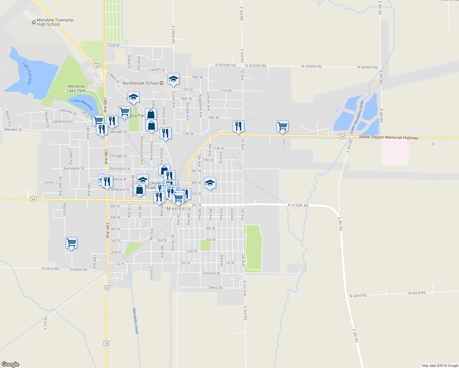 map of restaurants, bars, coffee shops, grocery stores, and more near 810 2nd Avenue in Mendota