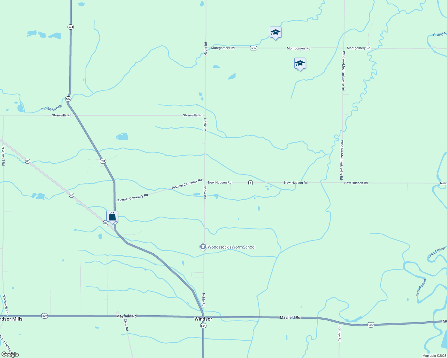 map of restaurants, bars, coffee shops, grocery stores, and more near 5027 New Hudson Road in Orwell