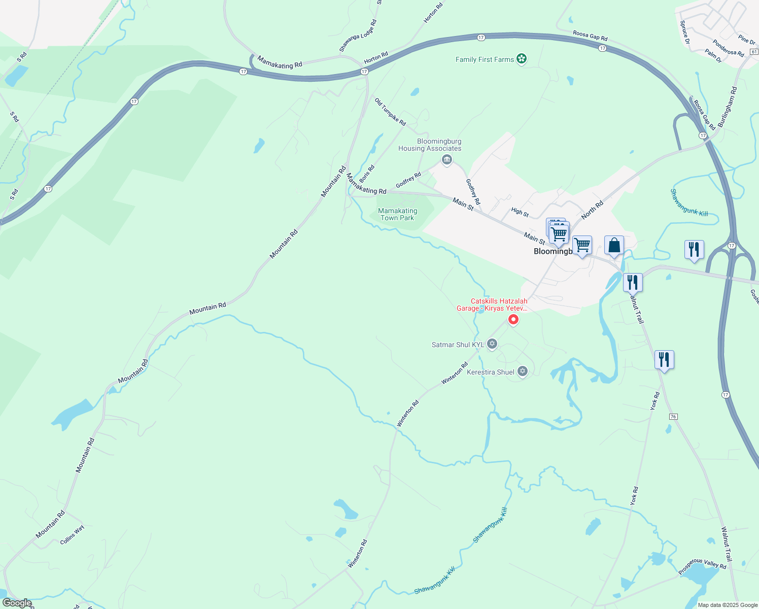 map of restaurants, bars, coffee shops, grocery stores, and more near 188 Winterton Road in Bloomingburg