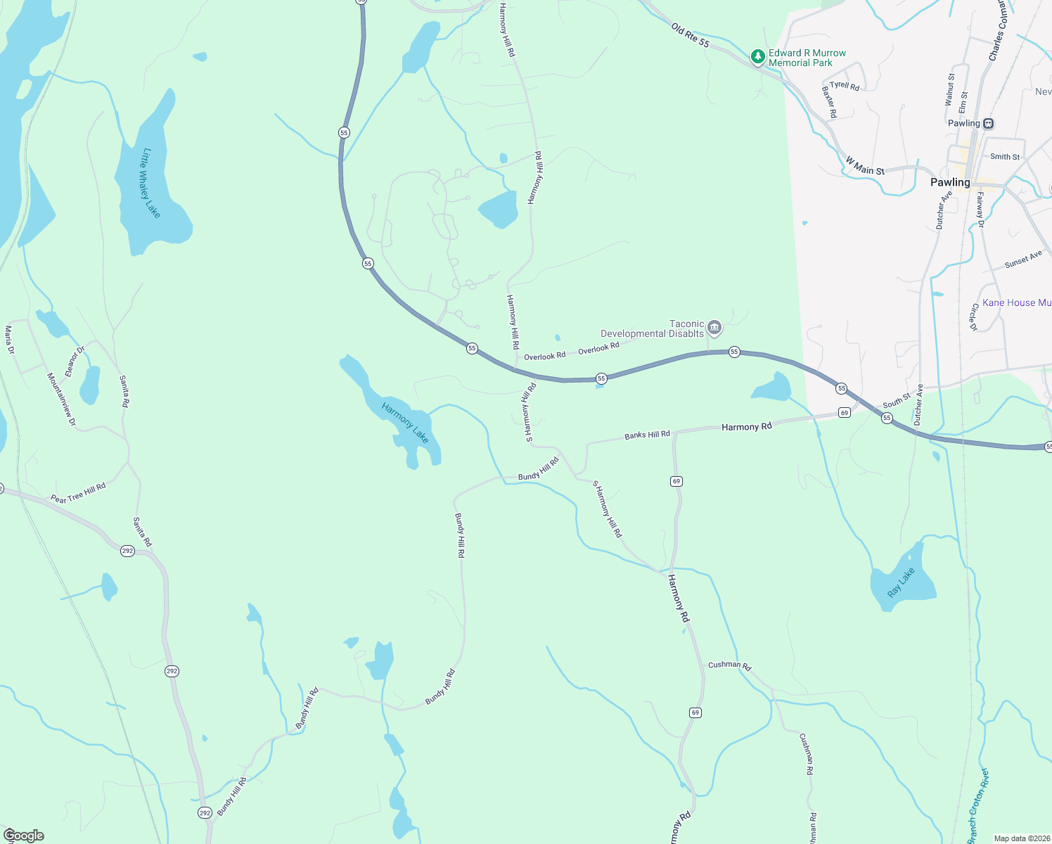 map of restaurants, bars, coffee shops, grocery stores, and more near 103 South Harmony Hill Road in Pawling