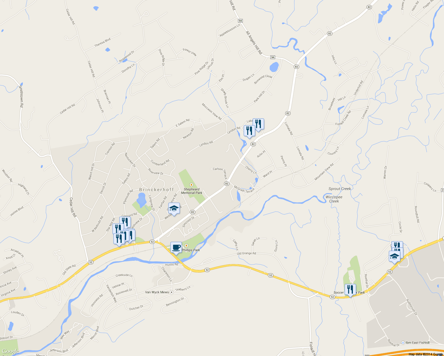 map of restaurants, bars, coffee shops, grocery stores, and more near 3 Carlson Terrace in Fishkill