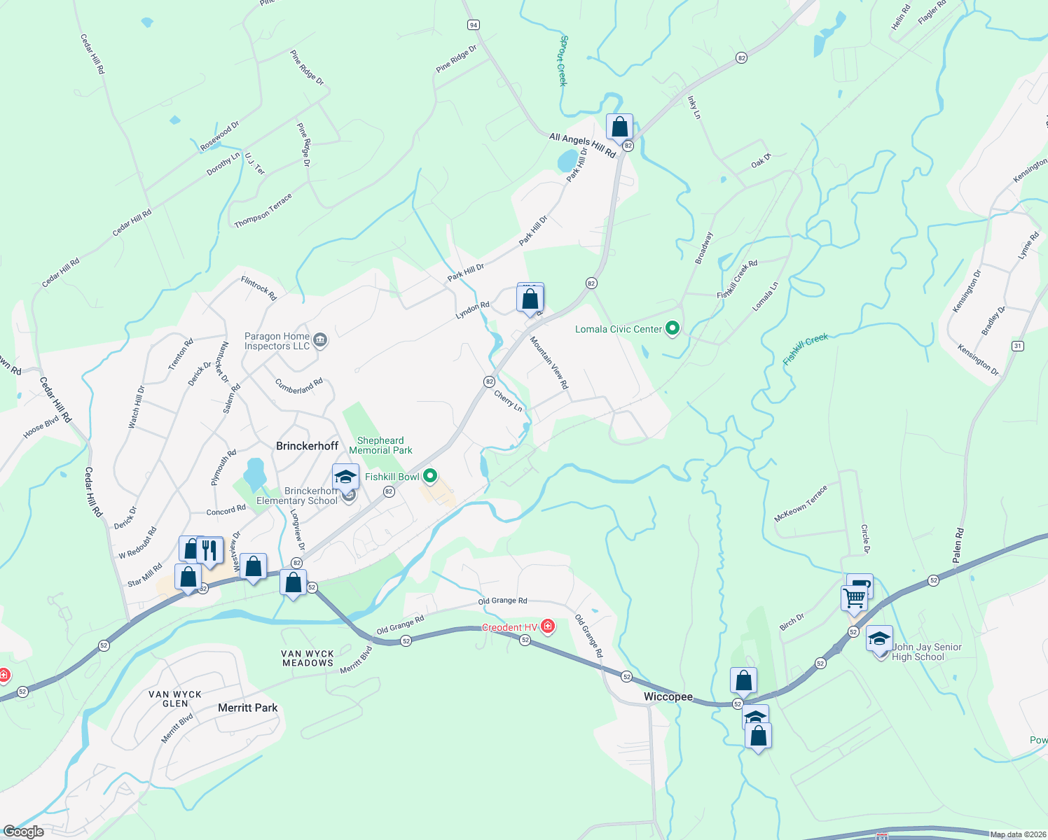 map of restaurants, bars, coffee shops, grocery stores, and more near 50 Cherry Ln in Fishkill
