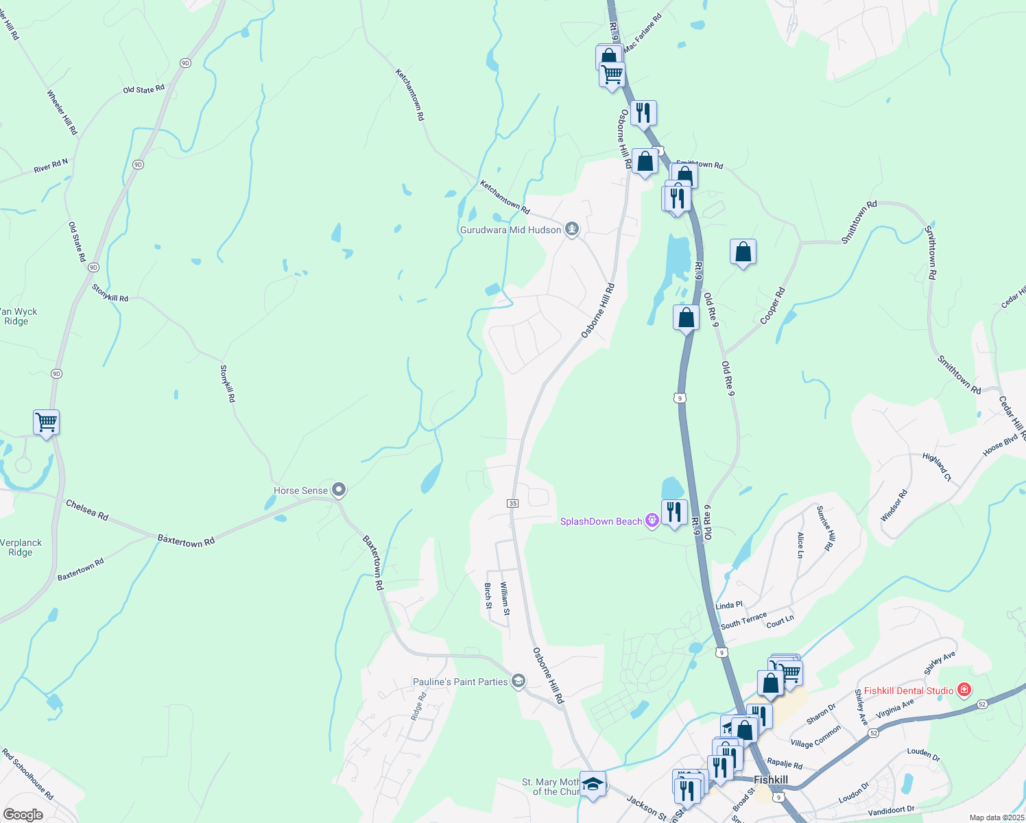 map of restaurants, bars, coffee shops, grocery stores, and more near 170 Osborne Hill Road in Fishkill