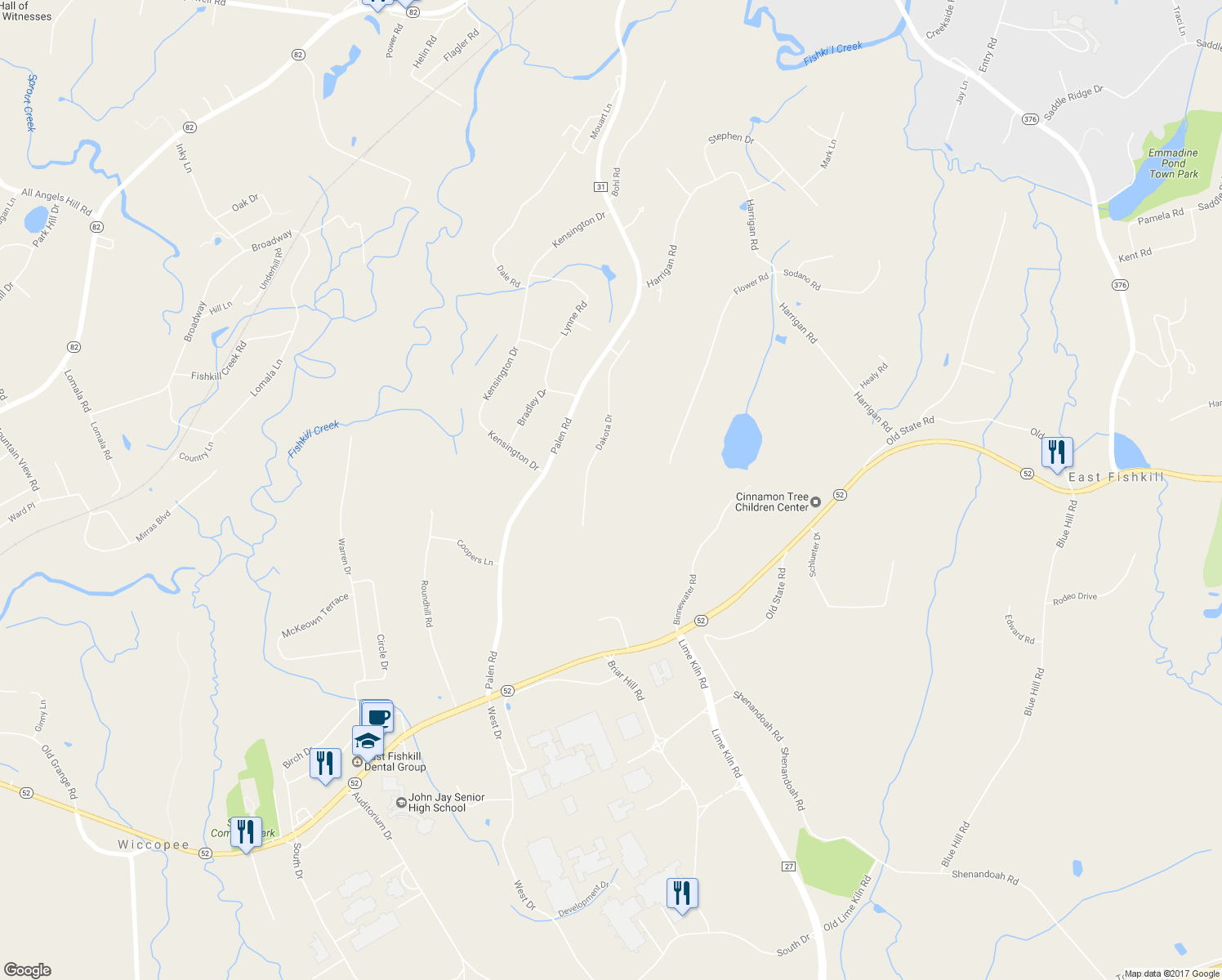 map of restaurants, bars, coffee shops, grocery stores, and more near 100 Dakota Drive in Hopewell Junction