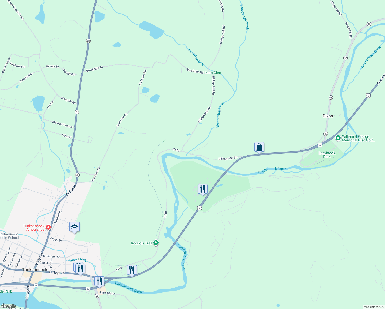 map of restaurants, bars, coffee shops, grocery stores, and more near 30 State Route 1001 in Tunkhannock