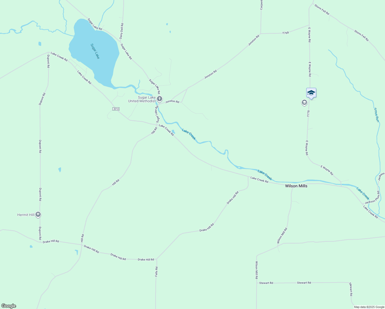 map of restaurants, bars, coffee shops, grocery stores, and more near Lake Creek Road in Cochranton