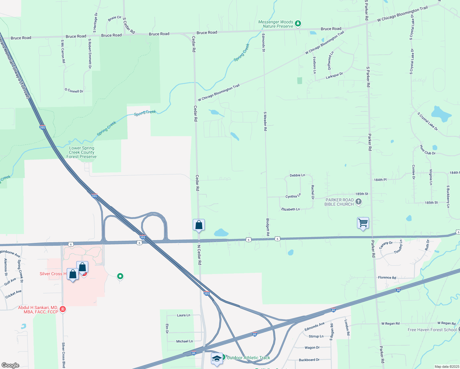 map of restaurants, bars, coffee shops, grocery stores, and more near 14211 Summerfield Drive in New Lenox