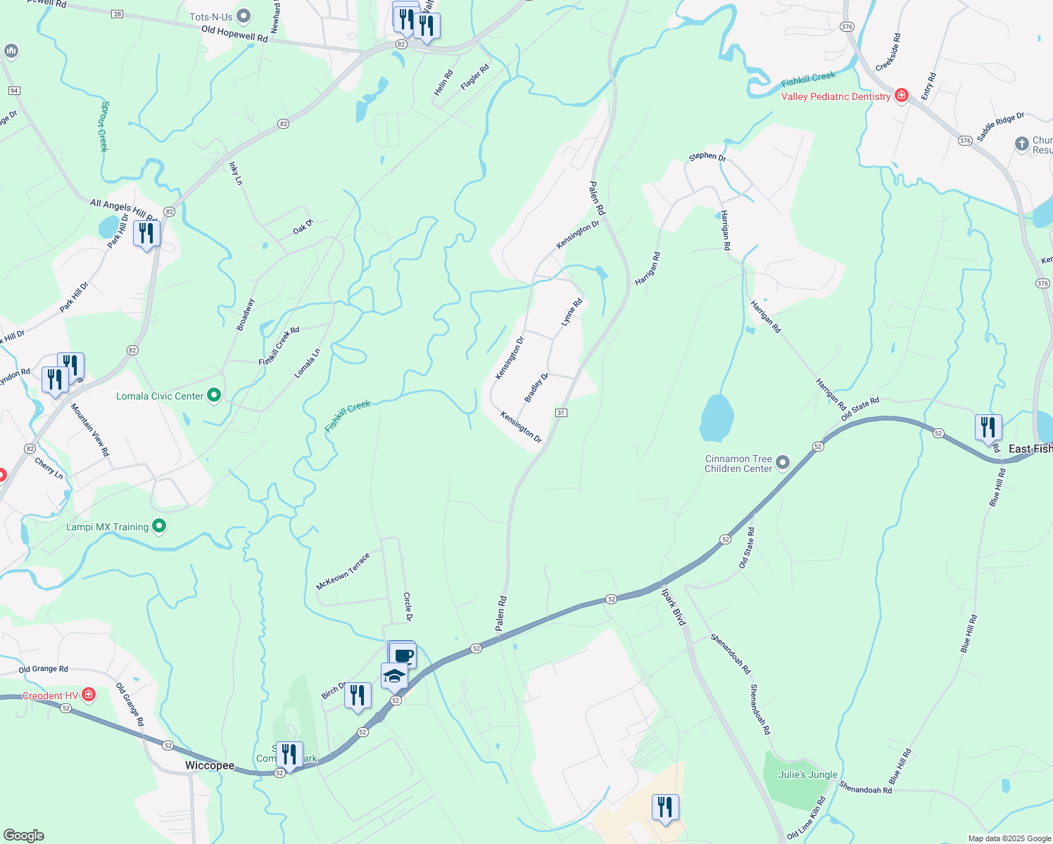 map of restaurants, bars, coffee shops, grocery stores, and more near 8 Kensington Dr in Hopewell Junction