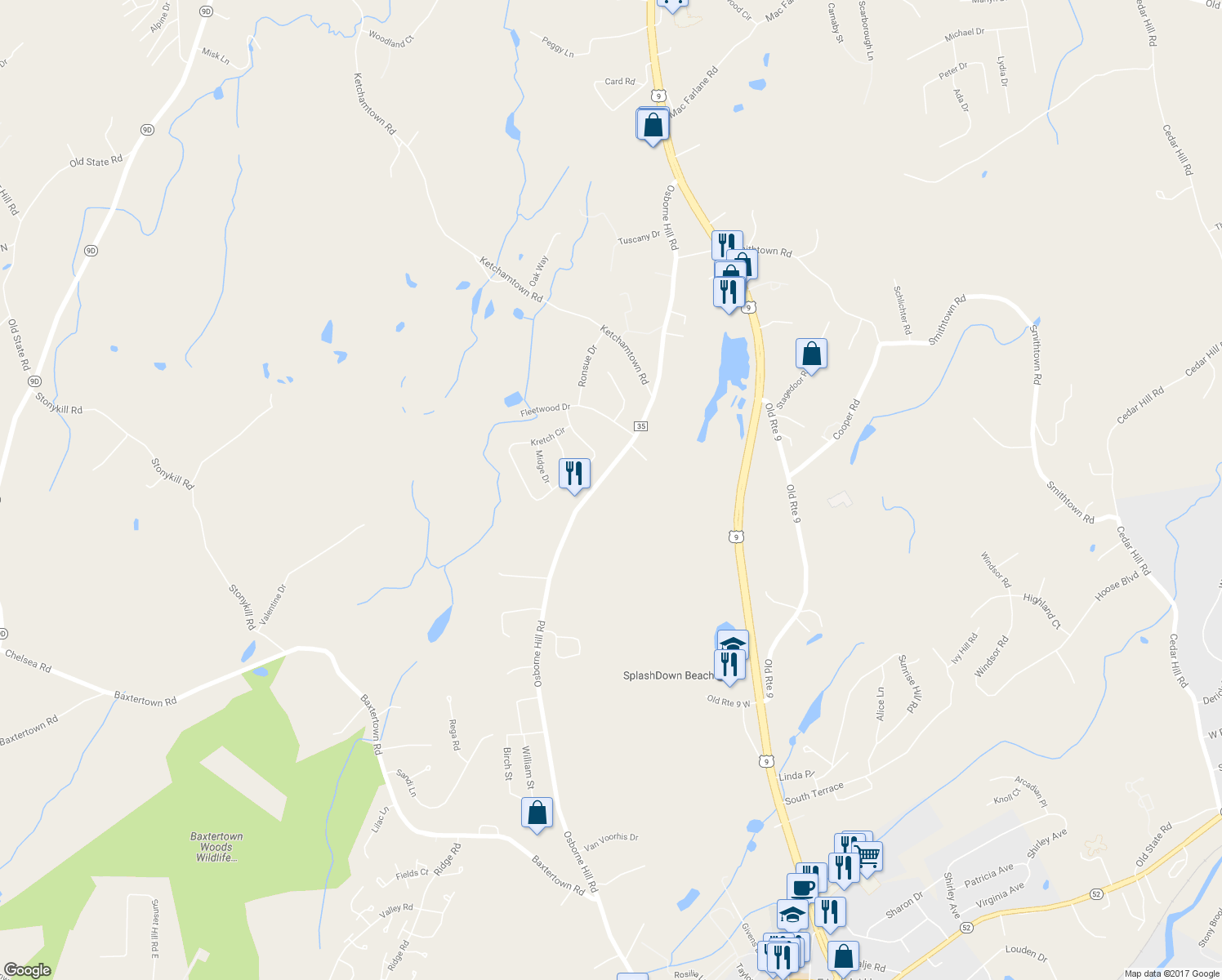 map of restaurants, bars, coffee shops, grocery stores, and more near 141 Osborne Hill Road in Fishkill