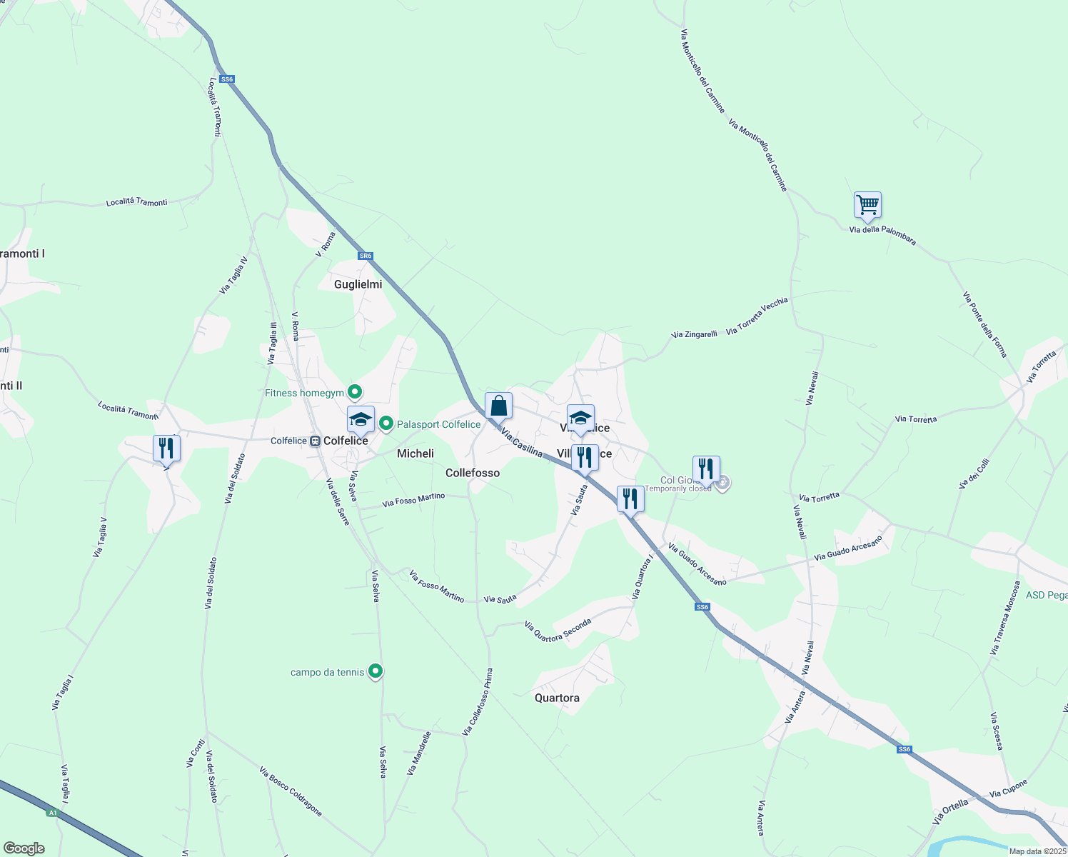 map of restaurants, bars, coffee shops, grocery stores, and more near 5 Via Bernardo Belli in Provincia di Frosinone